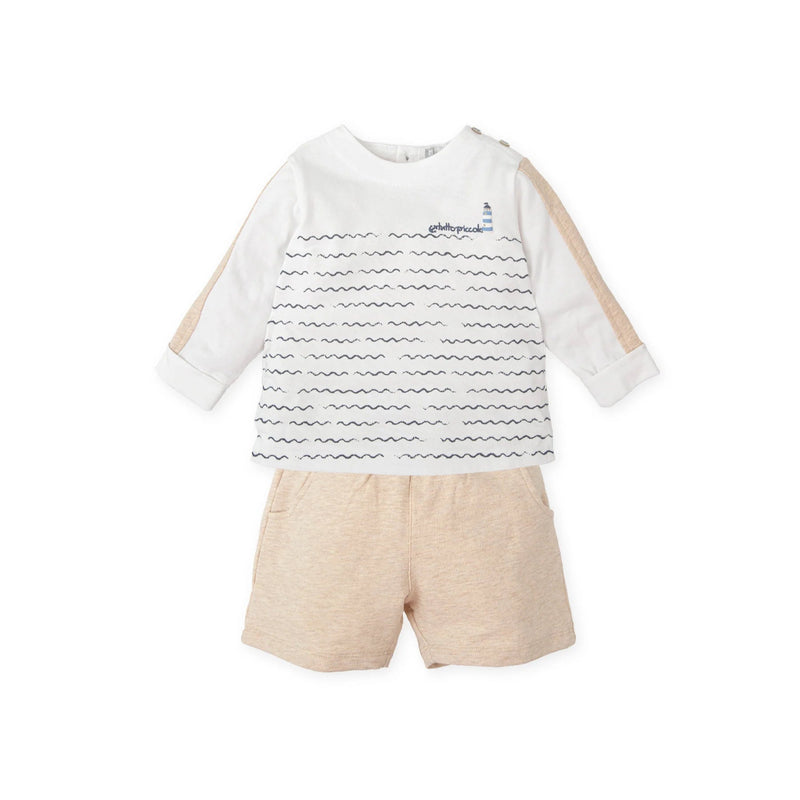 SS25 Tutto Piccolo Beige & White Lighthouse Logo Shorts Set