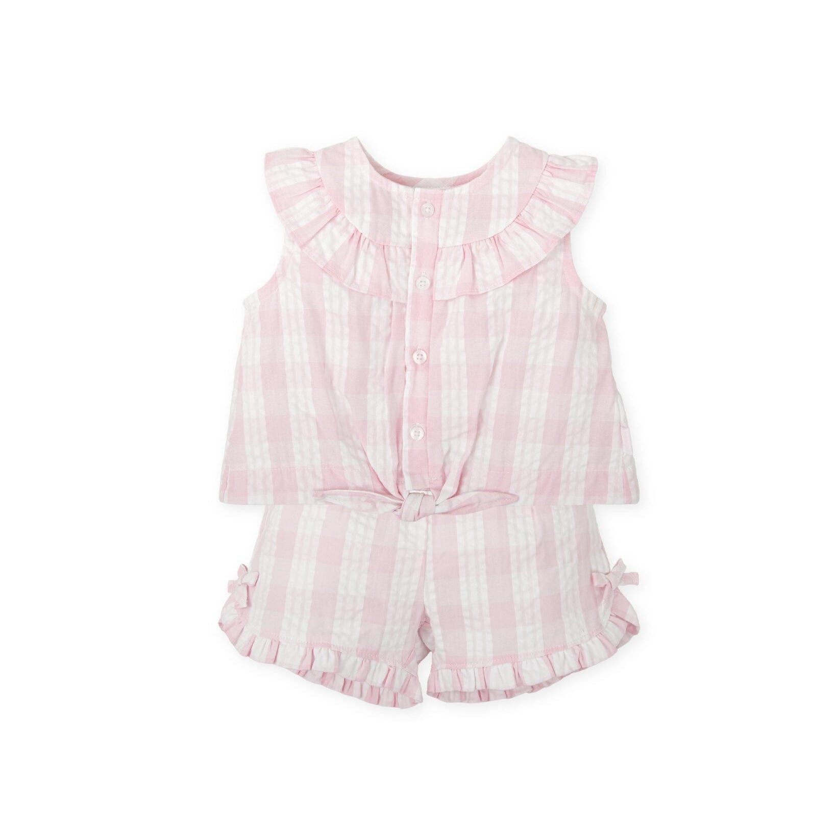 SS26 Tutto Piccolo Pink & White Checked Tie Bow Frill Shorts Set