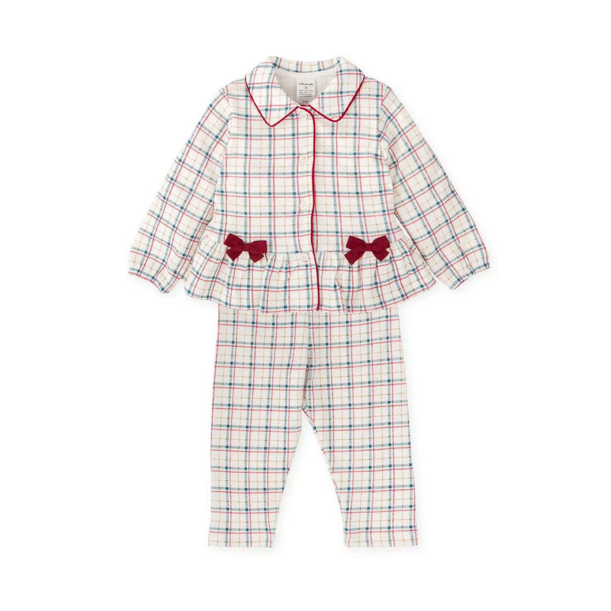 AW25 Tutto Piccolo White Red & Green Bow Frill Pyjama Set