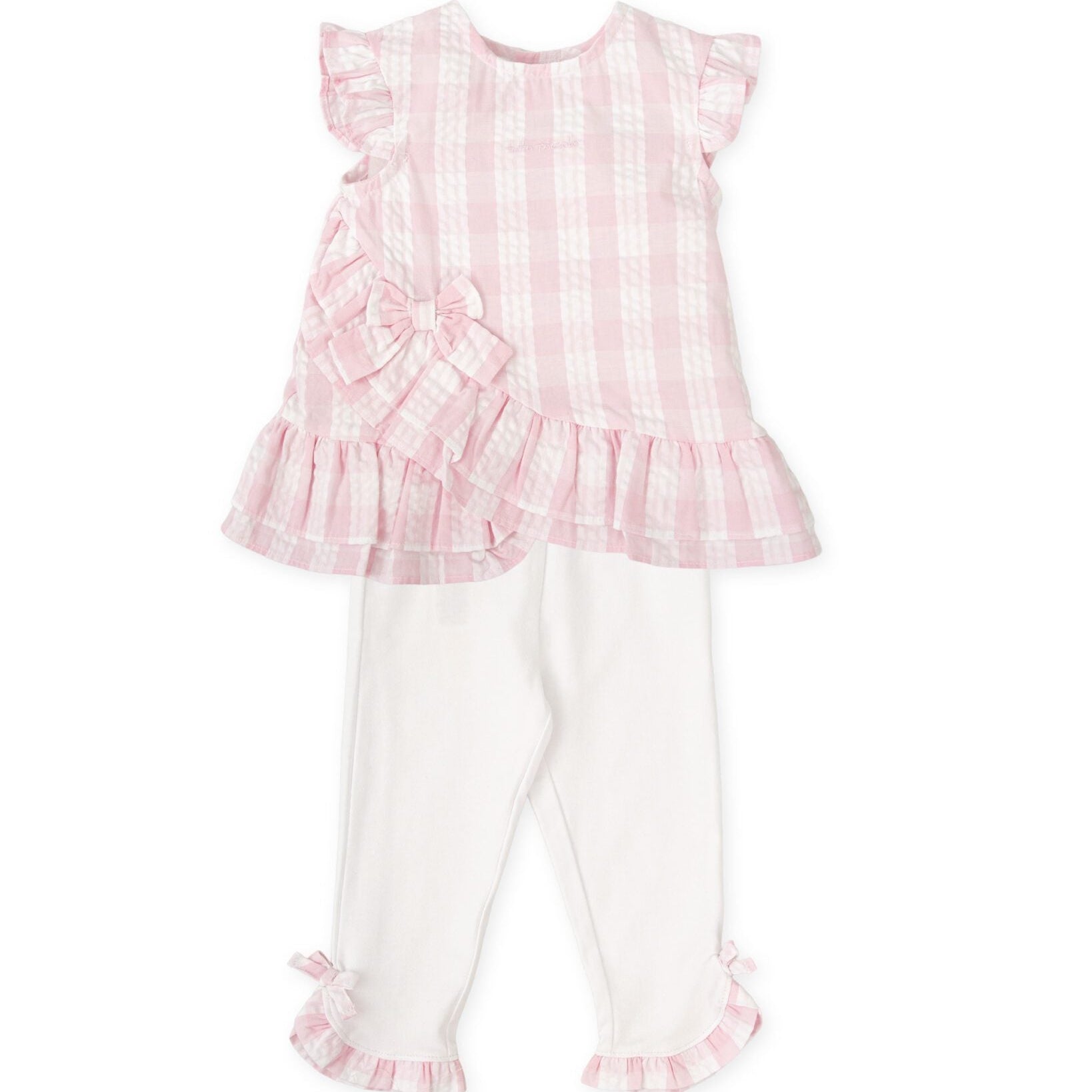 SS26 Tutto Piccolo Pink & White Checked Bow Frill Leggings Set