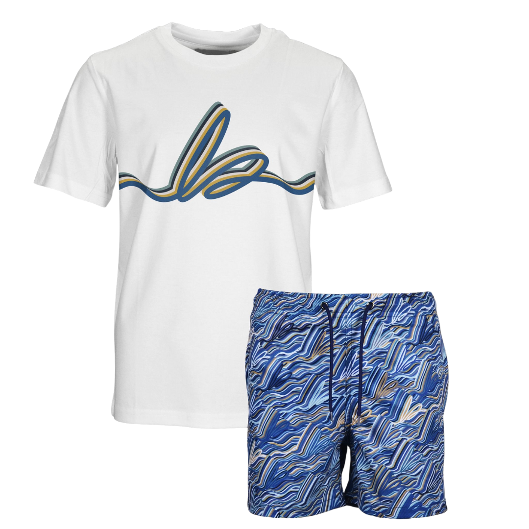 PREORDER SS25 Moda Bandidos White & Blue Swirl T-Shirt & Swim Shorts Set
