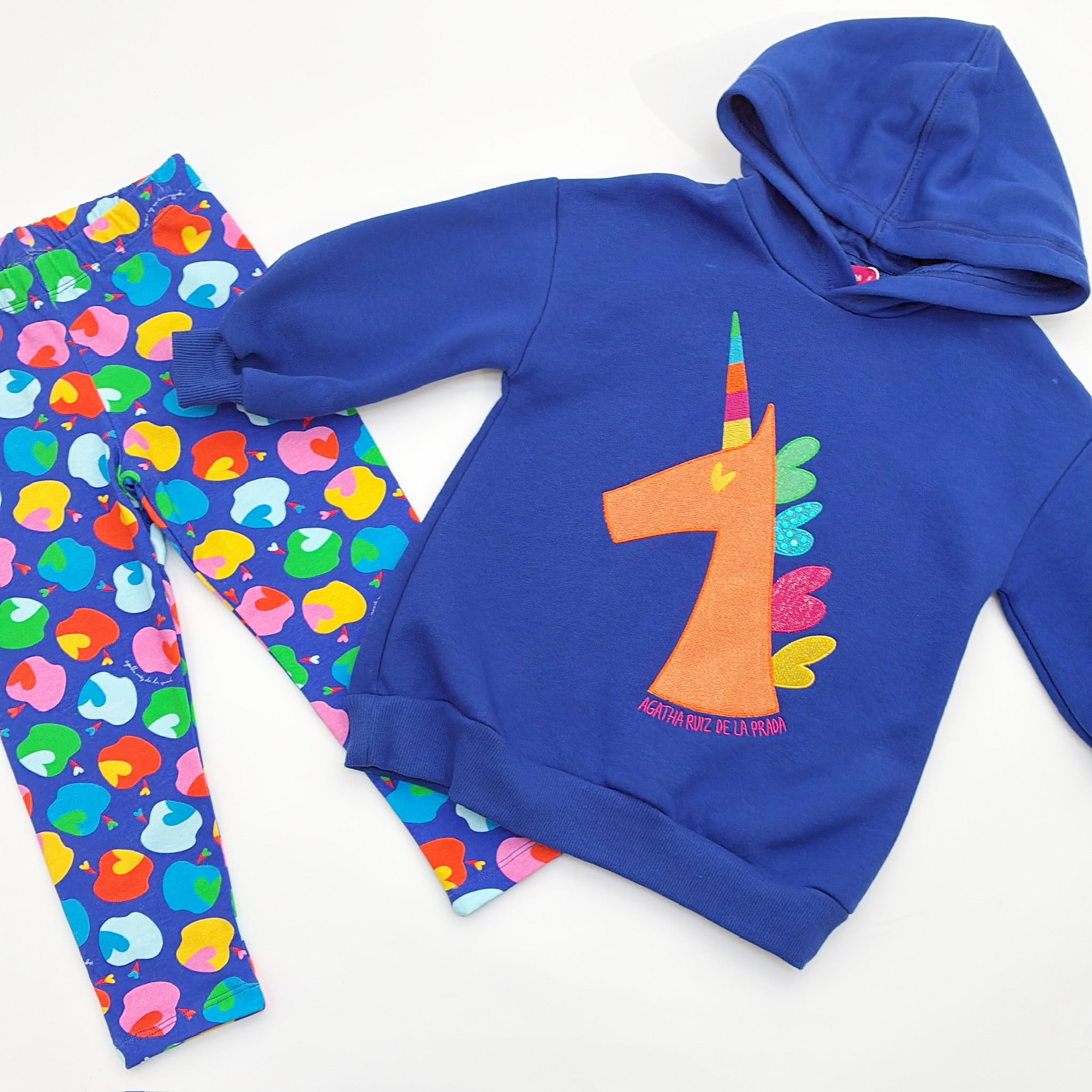 AW25 Agatha Ruiz De La Prada Junior Blue Multicoloured Unicorn Apple Print Hoody & Leggings Set