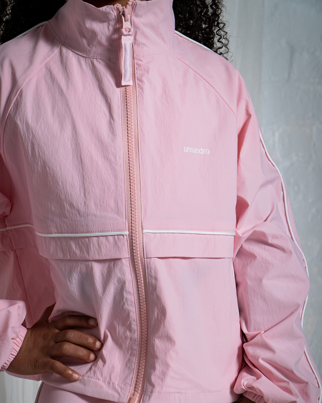 SS26 Ansandro Blush & White Piping Windbreaker Jacket