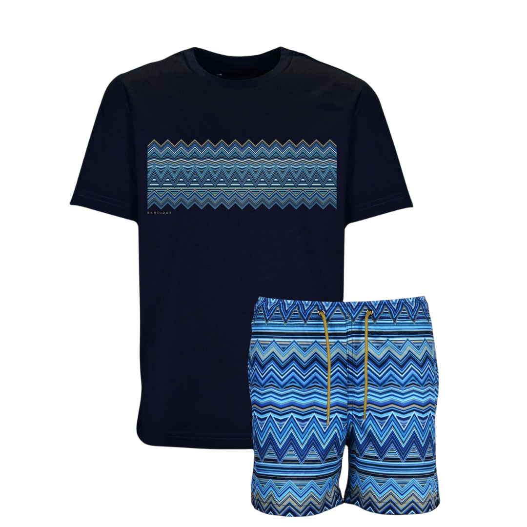 SS25 Moda Bandidos Navy Blue Zig Zag T-Shirt & Swim Shorts Set