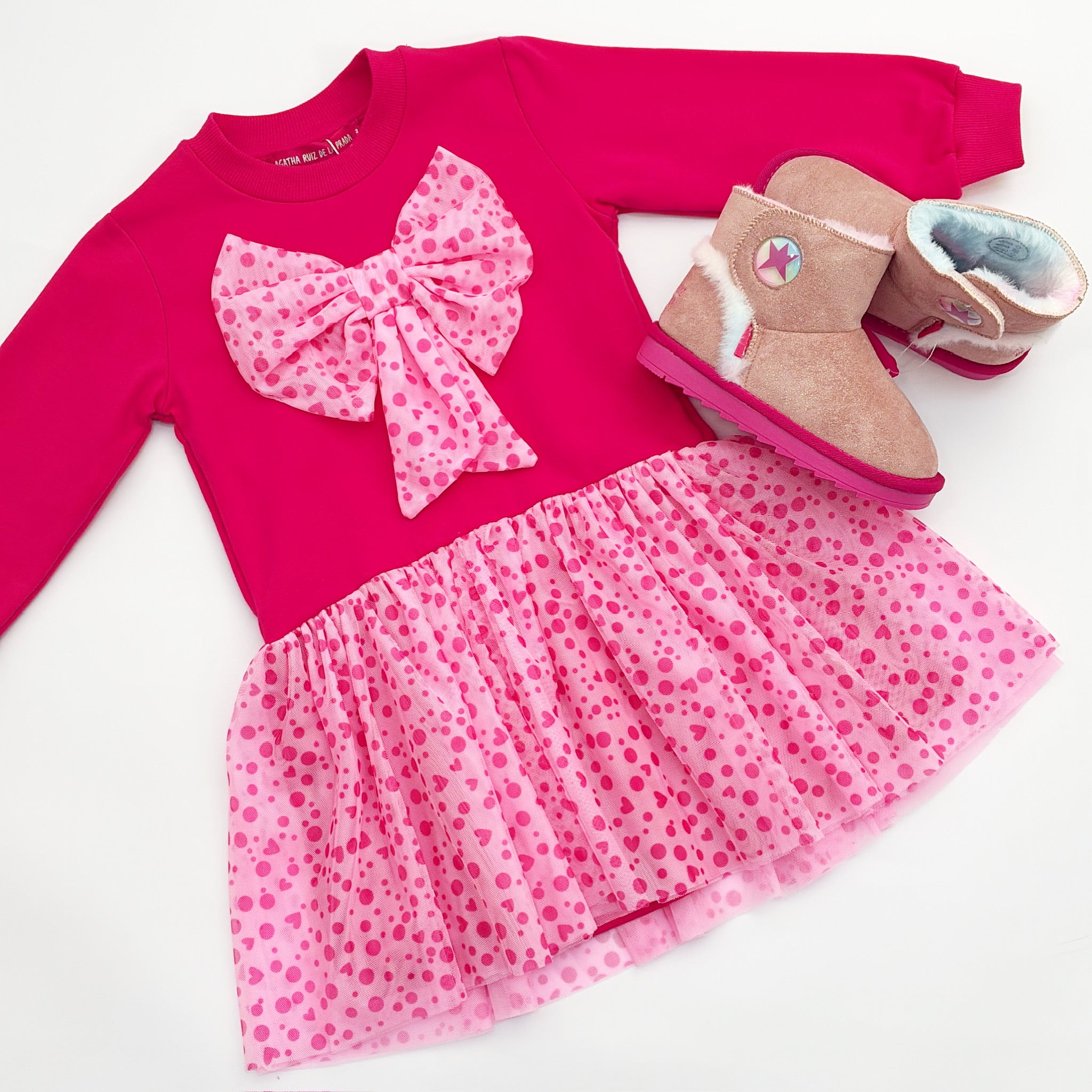 AW25 Agatha Ruiz De La Prada Junior Fuchsia Pink Tulle Bow Dress