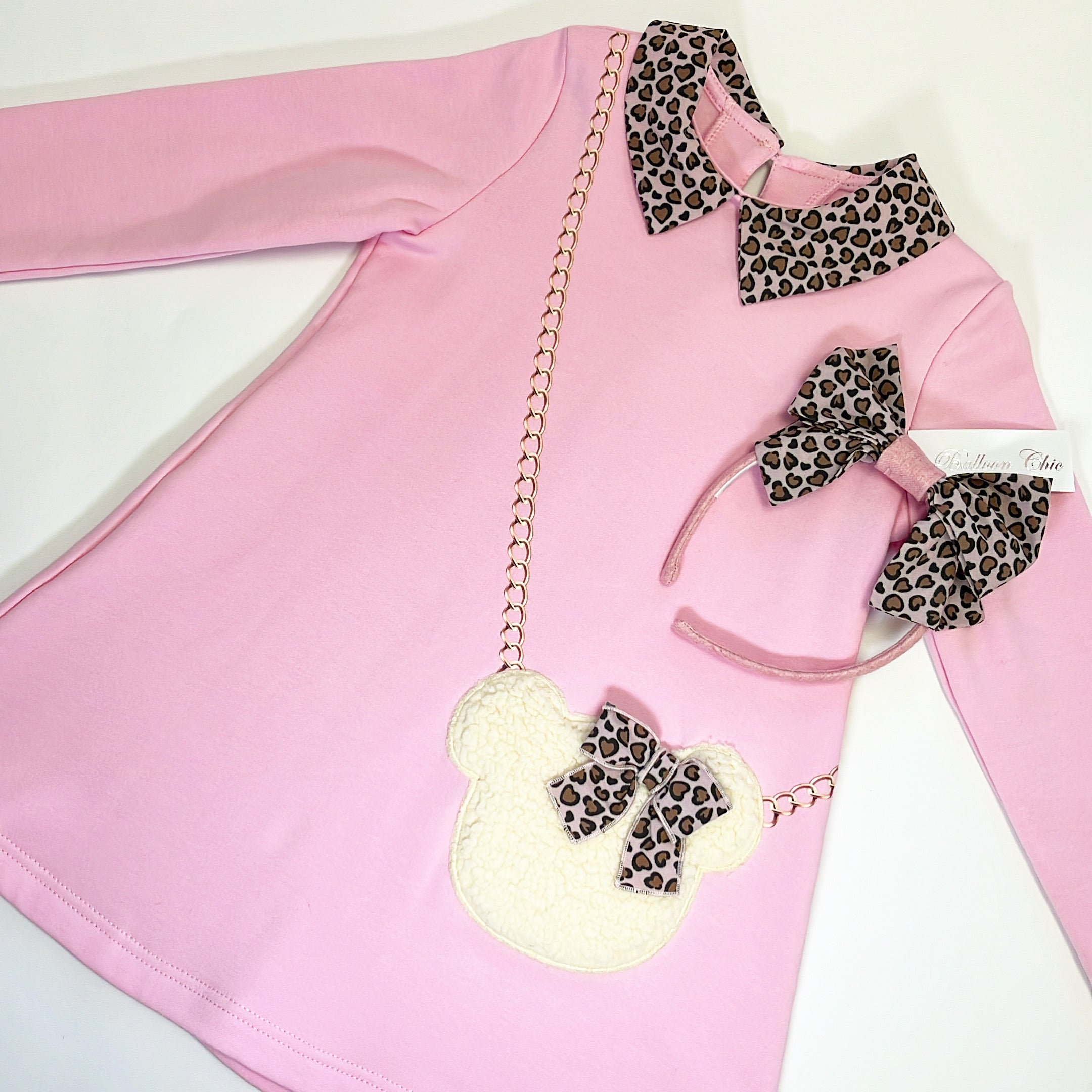 Balloon Chic Pink Leopard Print Faux Fur Teddy Handbag Dress
