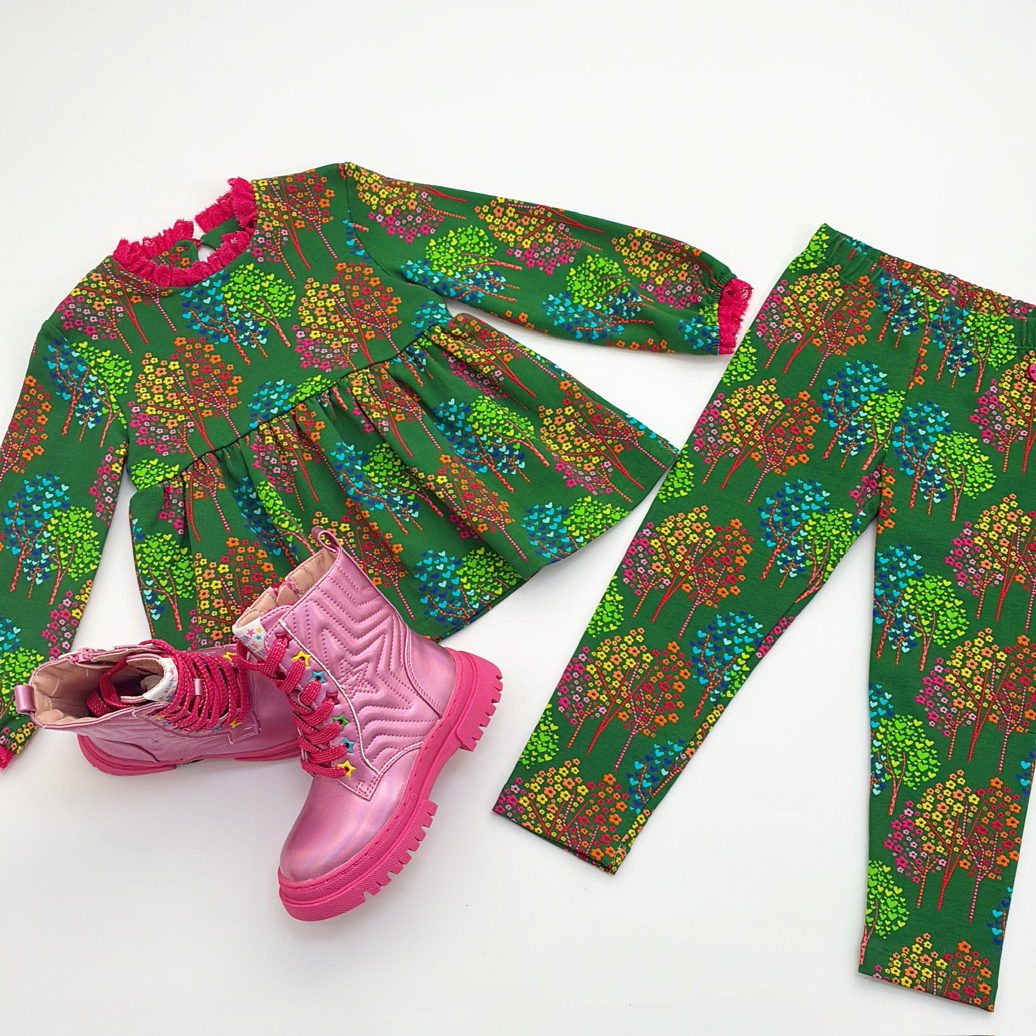AW25 Agatha Ruiz De La Prada Junior Green Multicoloured Floral Trees Leggings Set