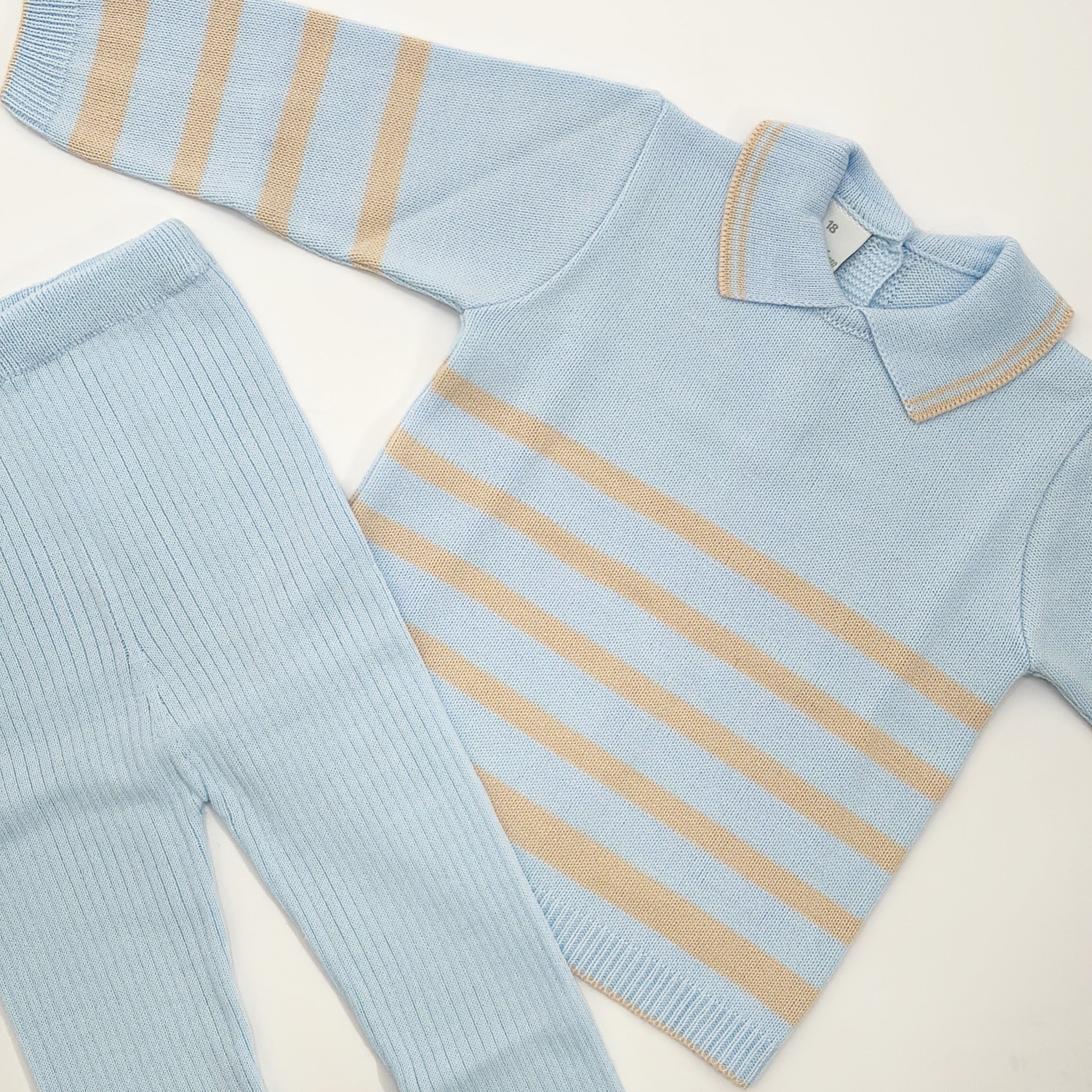 AW25 Granlei Blue & Beige Striped Collar Trousers Set