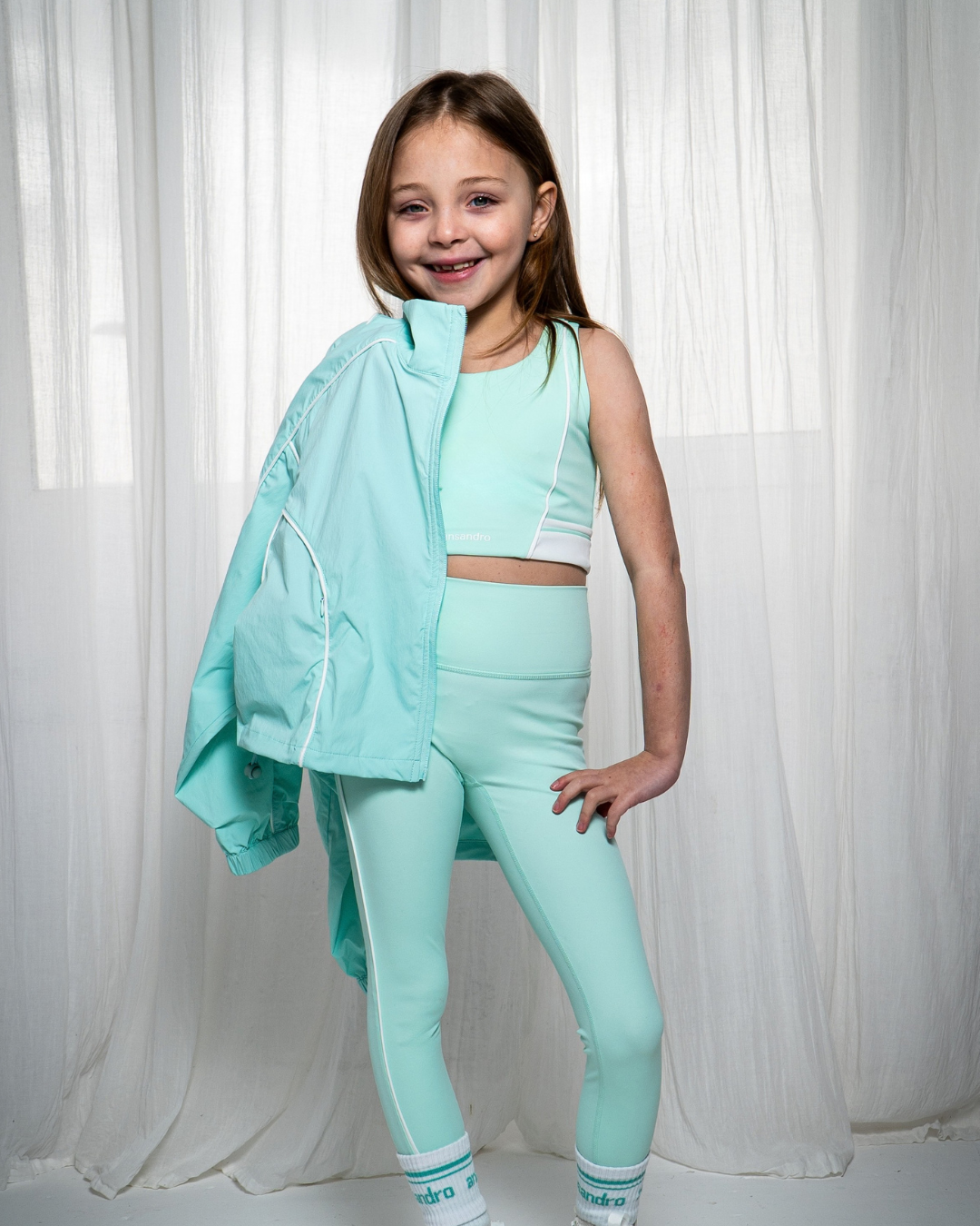 SS26 Ansandro Mint & White Piping Tank & Leggings Set