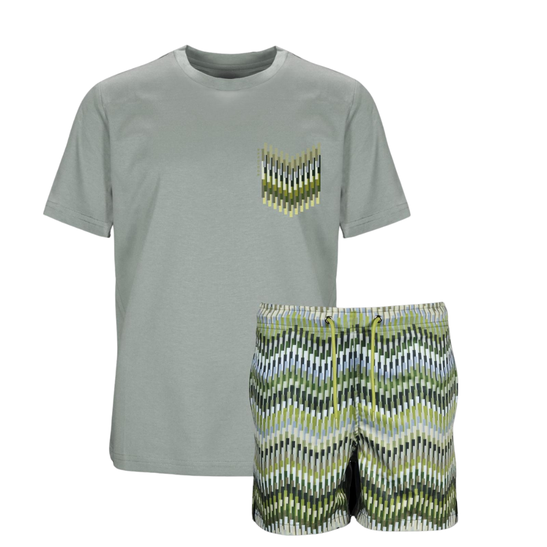 SS25 Moda Bandidos Green Zig Zag T-Shirt & Swim Shorts Set