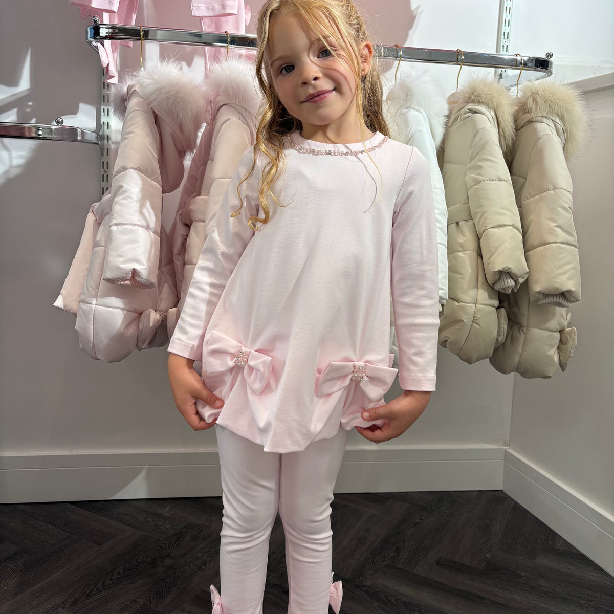 Bimbalo Girls Pink Puffball Leggings Set