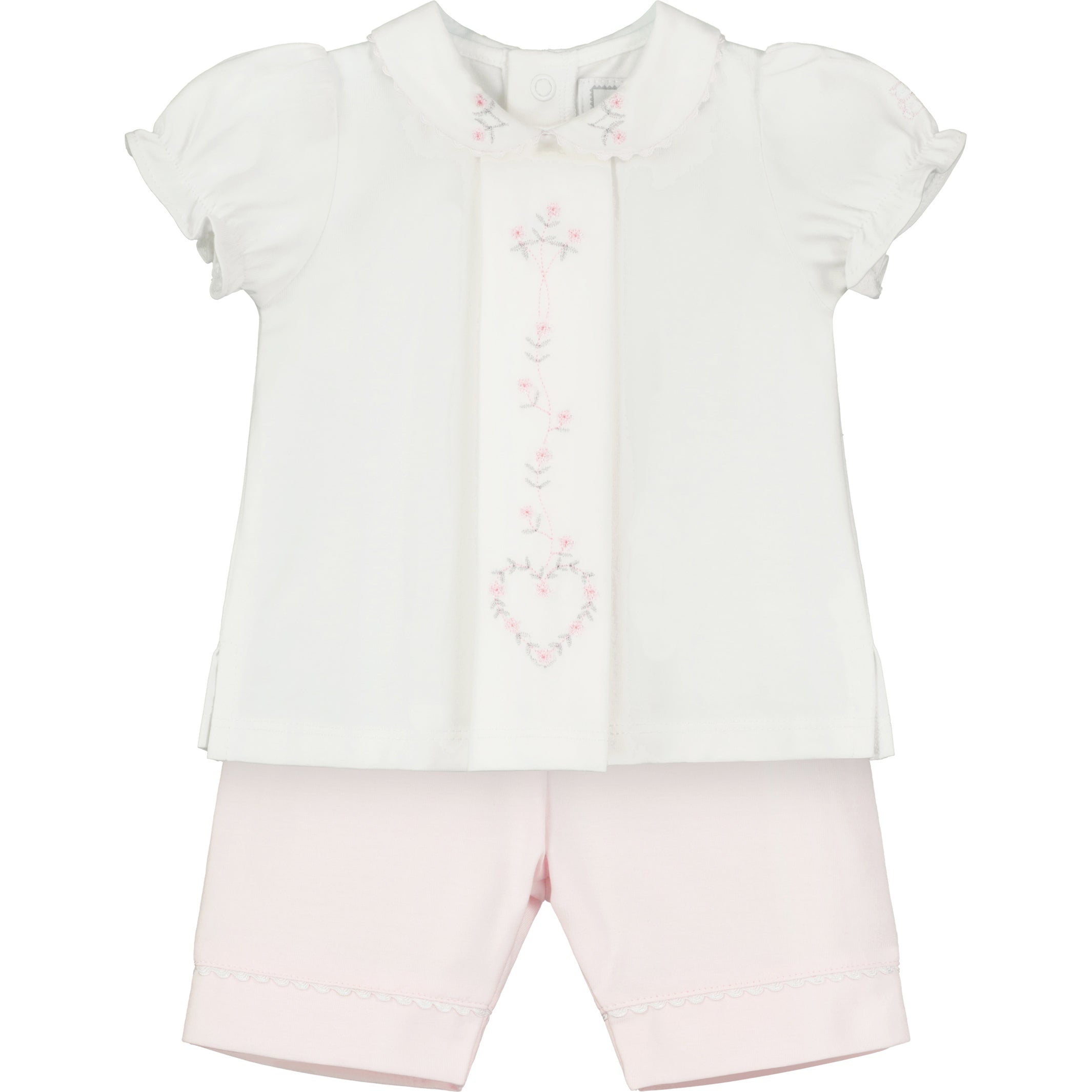 Emile Et Rose FIONA Pale Pink & White Floral Heart Short Set