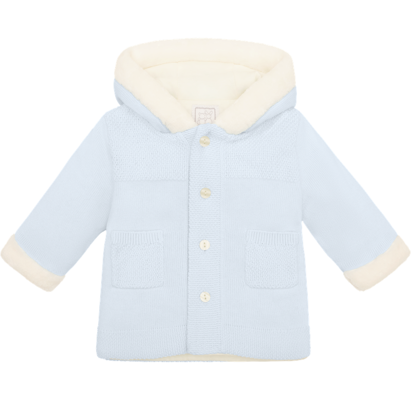 AW25 Emile Et Rose KAI Blue Knitted Pom Pom Hood Jacket