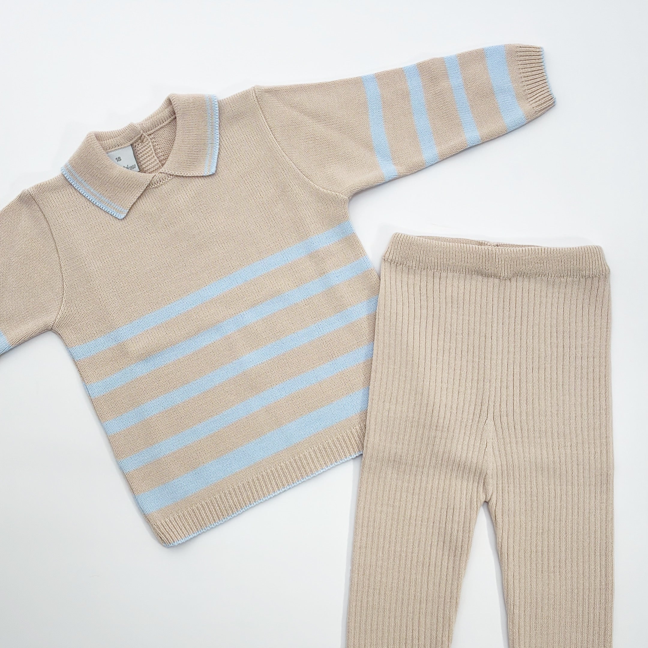 AW25 Granlei Beige & Blue Striped Collar Trousers Set