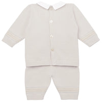 Emile Et Rose HUDSON Beige & White Knit Teddy Bear Trouser Set With Hat