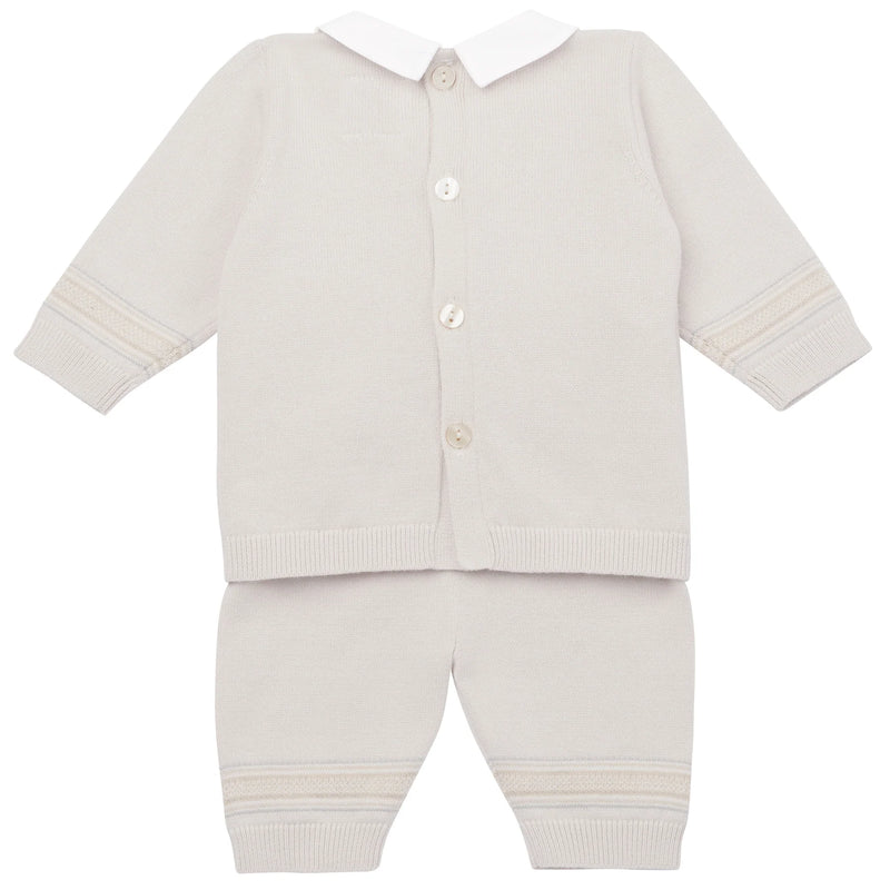 Emile Et Rose HUDSON Beige & White Knit Teddy Bear Trouser Set With Hat