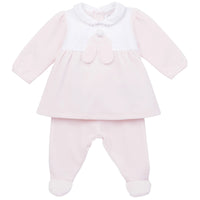 Emile Et Rose HAZEL Pale Pink & White Velour Bunny Trouser Set