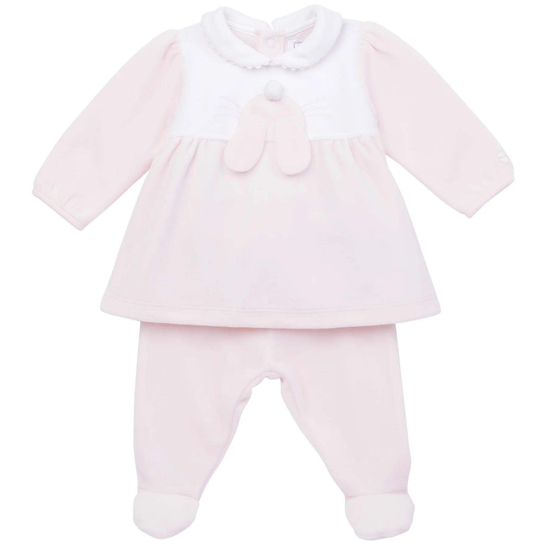 Emile Et Rose HAZEL Pale Pink & White Velour Bunny Trouser Set