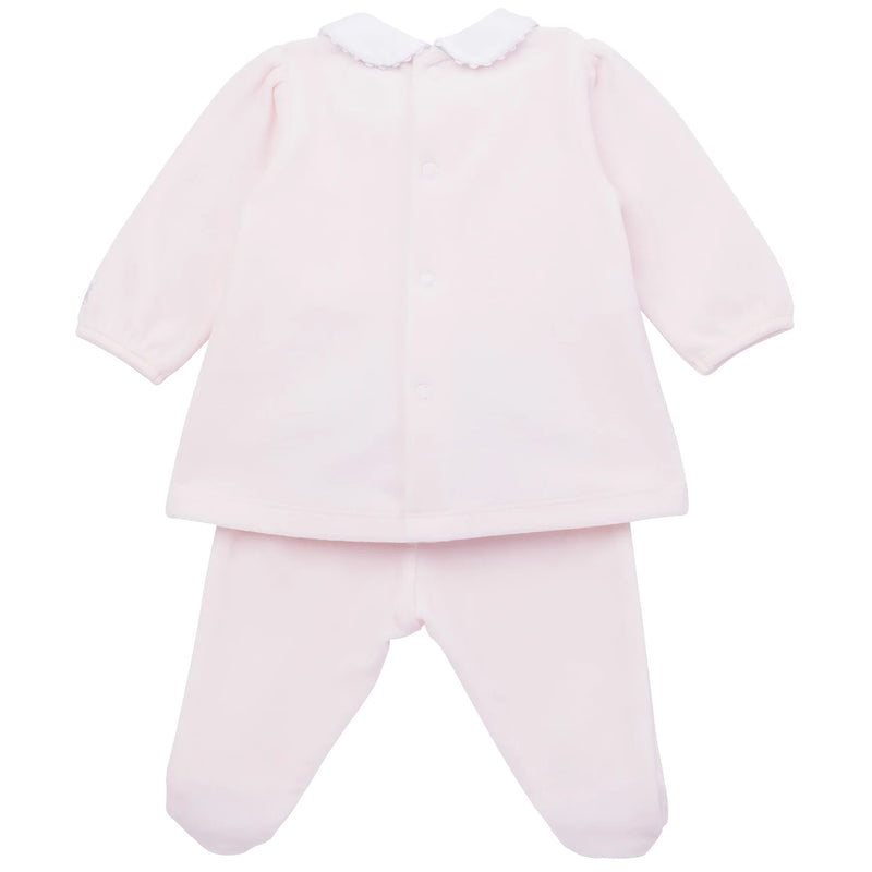 Emile Et Rose HAZEL Pale Pink & White Velour Bunny Trouser Set