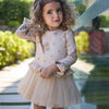 AW25 Bimbalo Beige Bow Print Tulle Frill Dress