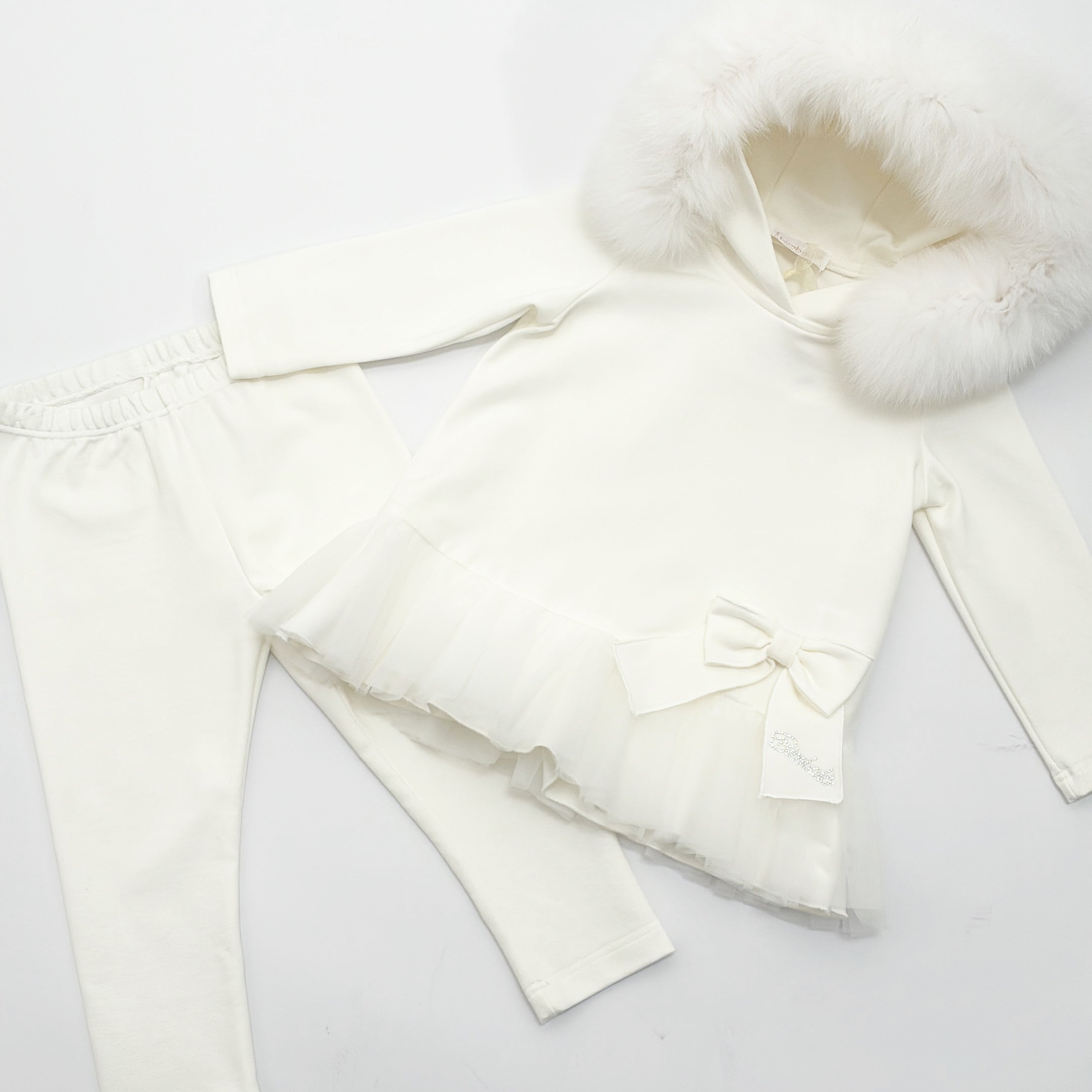 AW25 Bimbalo Cream Fur Tulle Bow Leggings Set