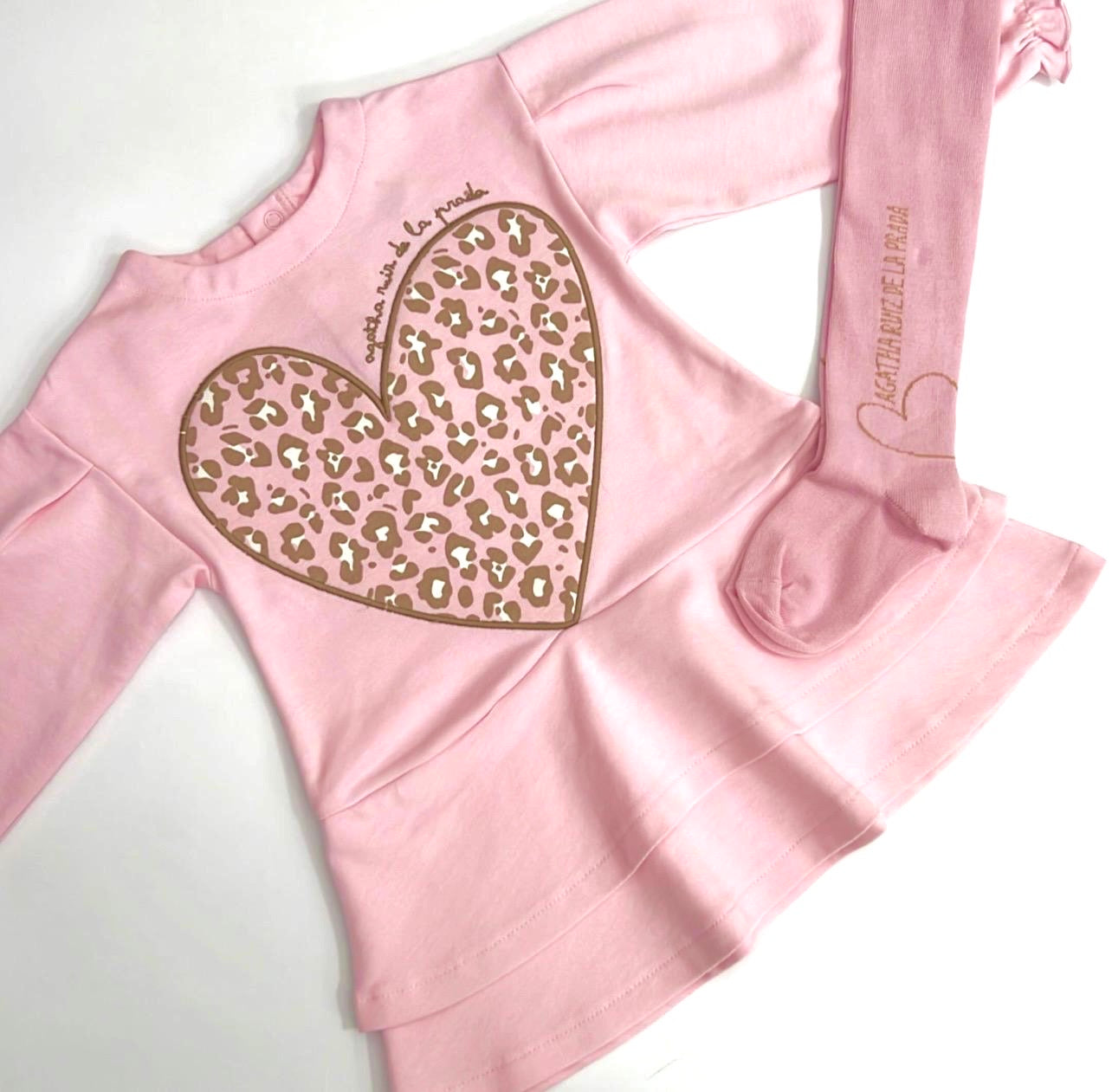 Agatha Ruiz De La Prada Baby Girls Pink Leopard Heart Dress With Tights