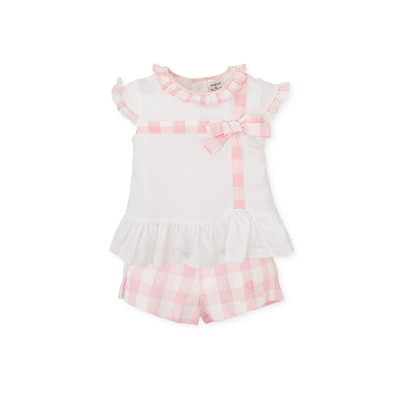 SS24 Tutto Piccolo Pink & White Checked Bow Frill Short Set