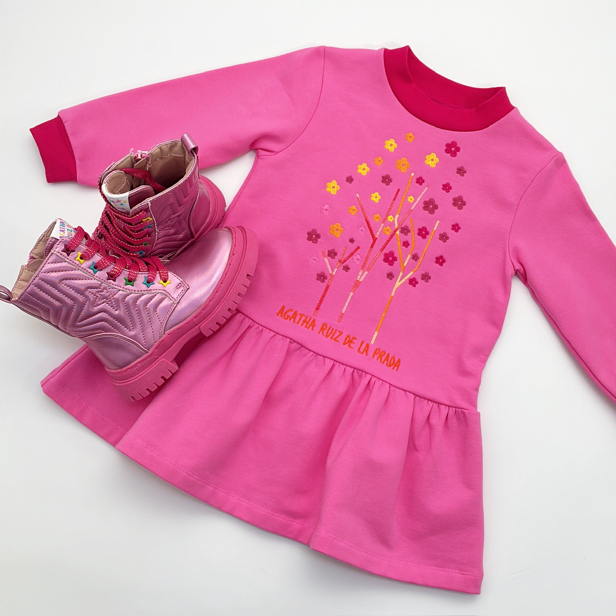 AW25 Agatha Ruiz De La Prada Junior Pink Floral Trees Dress