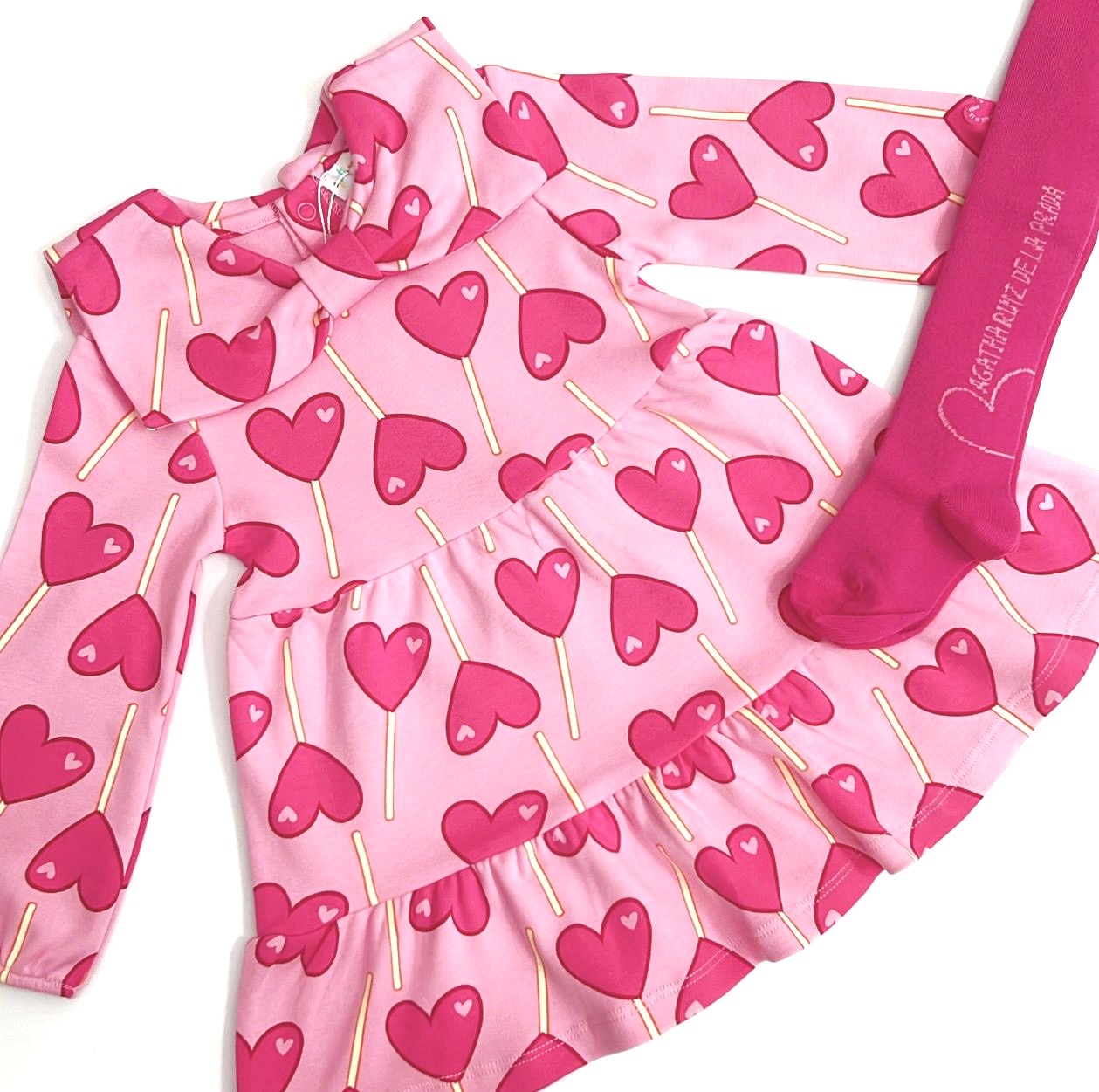 Agatha Ruiz De La Prada Baby Girls Pink Lollipop Print Dress With Tights