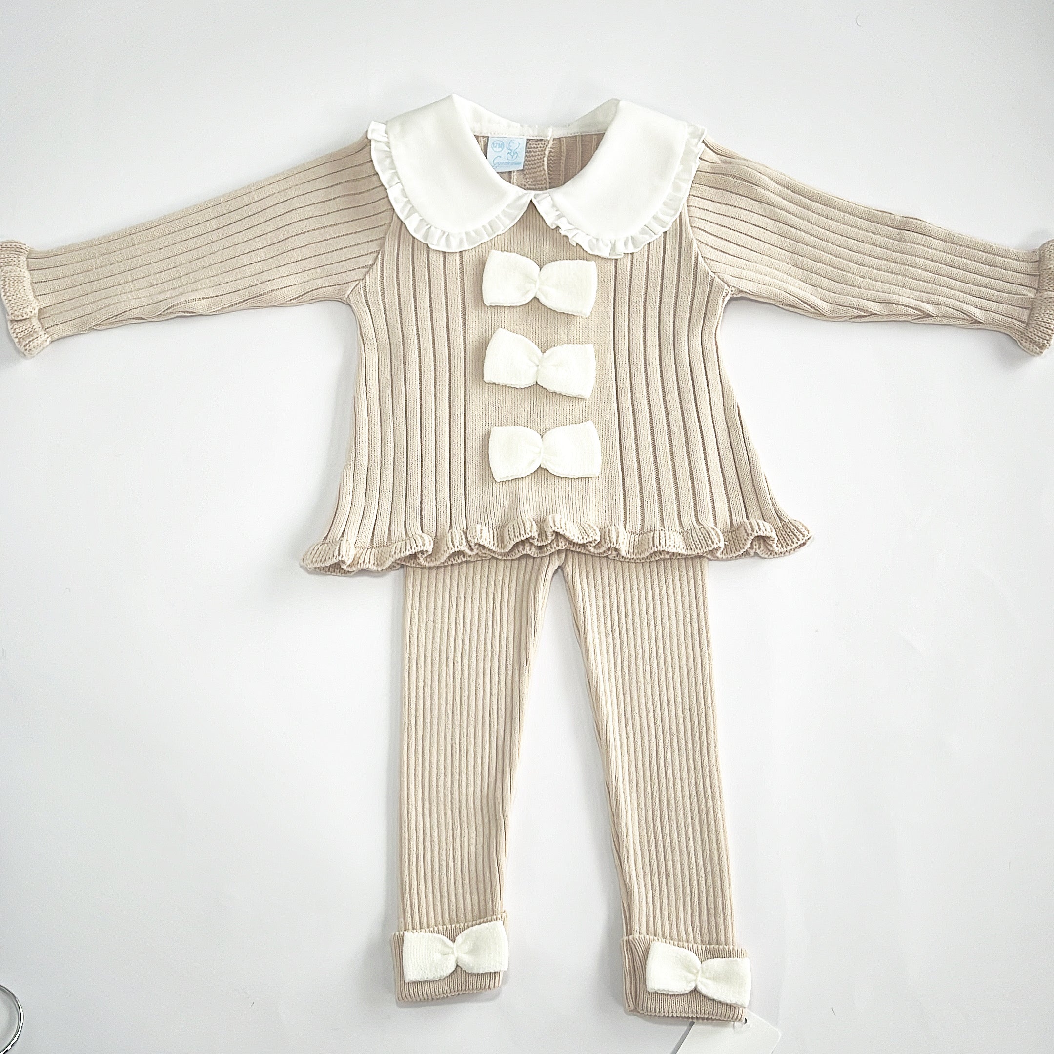 Granlei Beige Triple Bow Frill Collar Legging Set