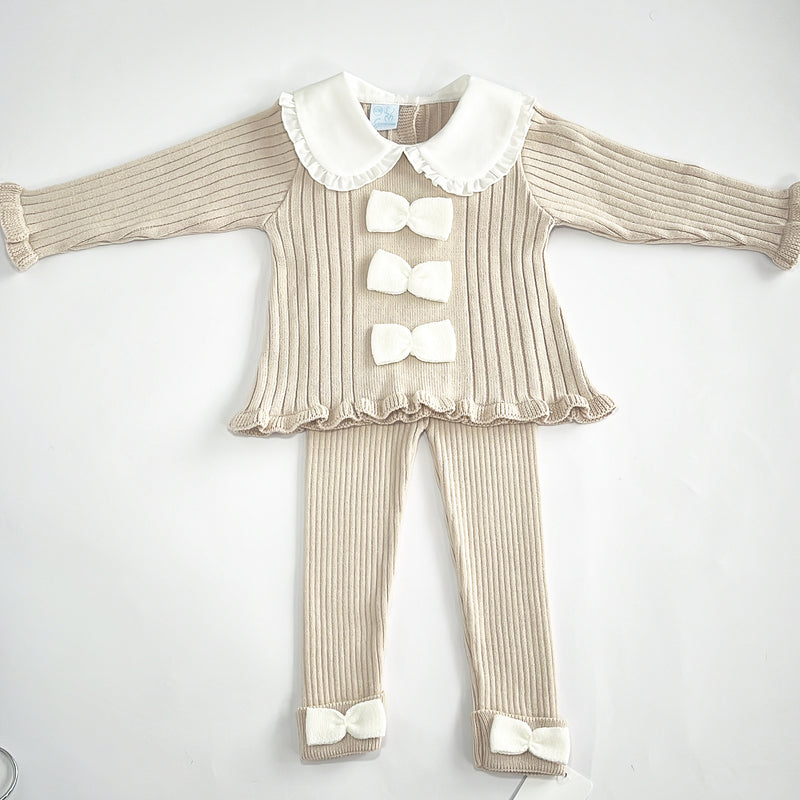 Granlei Beige Triple Bow Frill Collar Legging Set