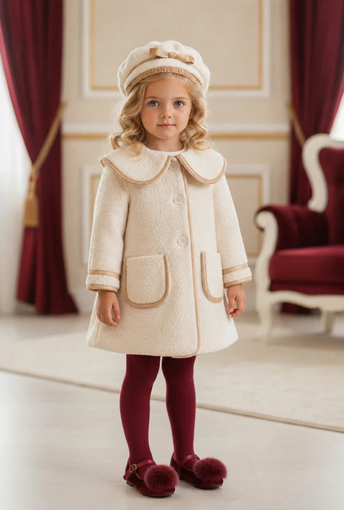 Be Chic Girls Ivory & Beige Bow Coat