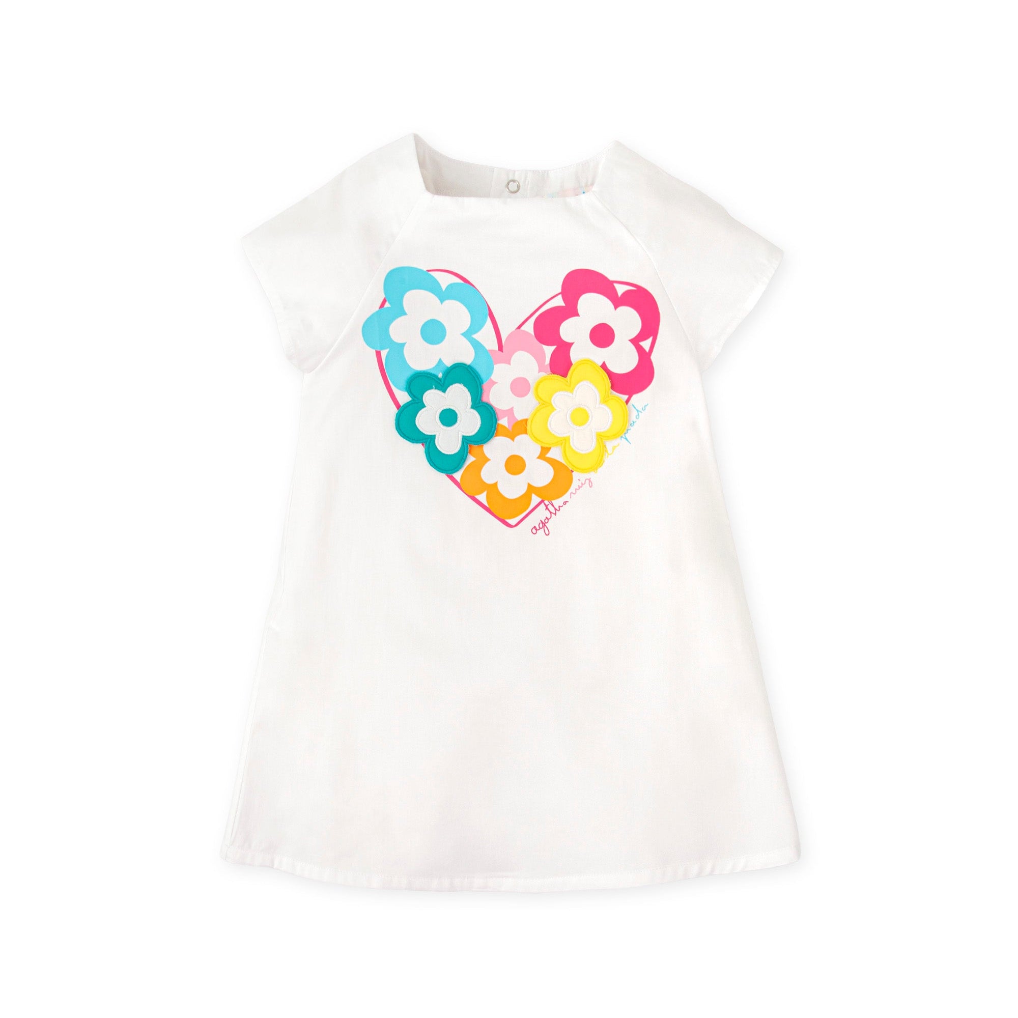 SS26 Agatha Ruiz De La Prada Baby White Multicoloured Floral Heart Dress