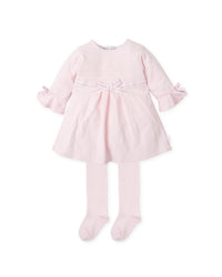 Tutto Piccolo Pink & Silver Glitter Bow Dress With Tights