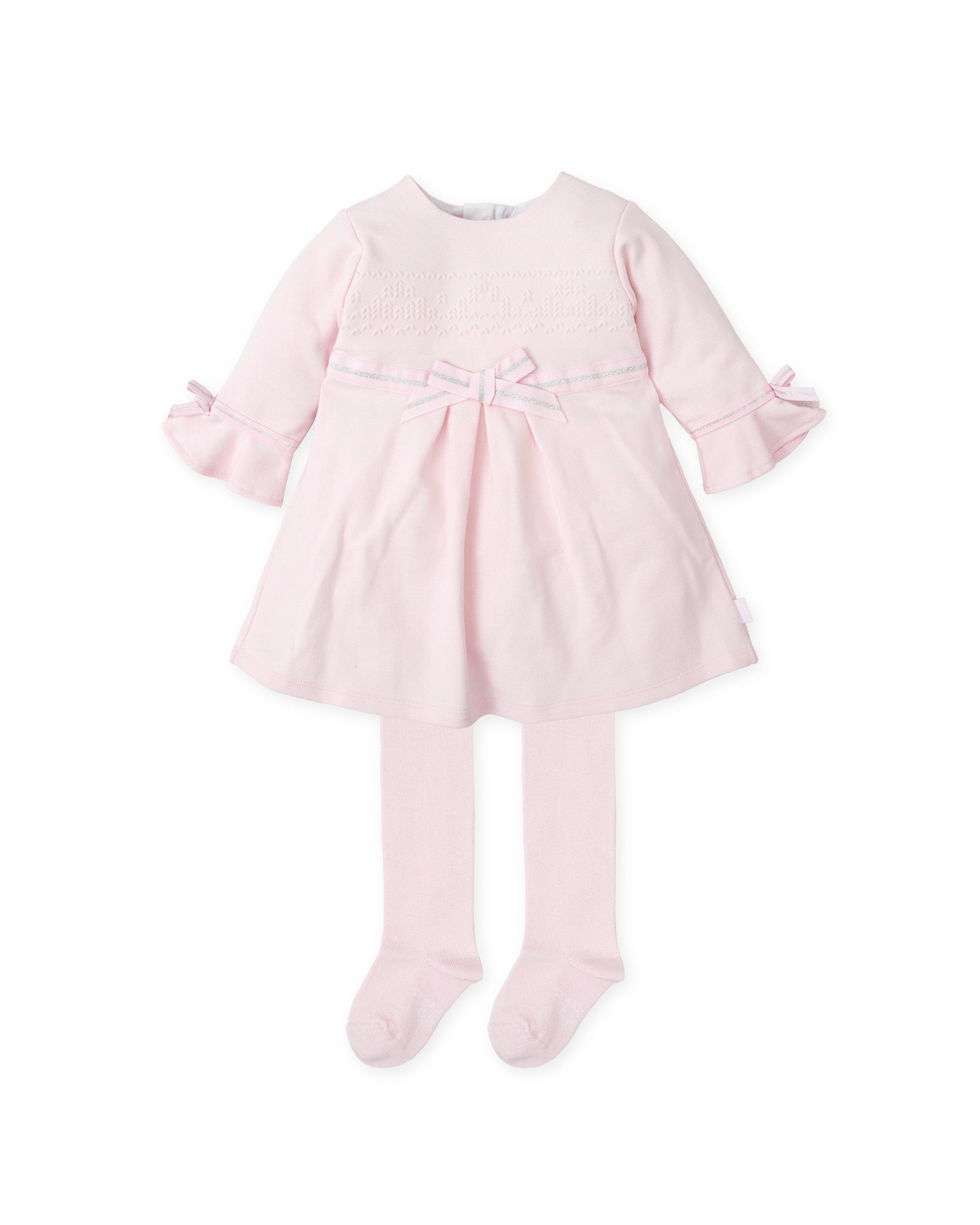 Tutto Piccolo Pink & Silver Glitter Bow Dress With Tights