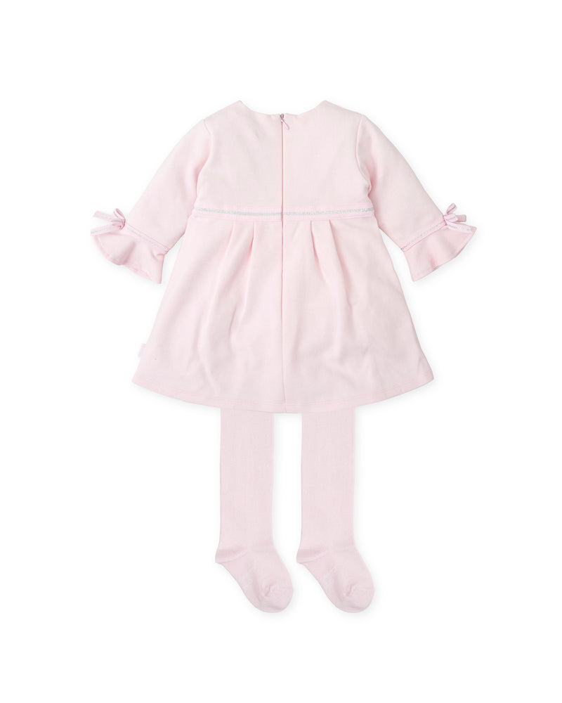 Tutto Piccolo Pink & Silver Glitter Bow Dress With Tights