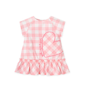 SS25 Agatha Ruiz De La Prada Baby Pink & White Check Heart Logo Dress
