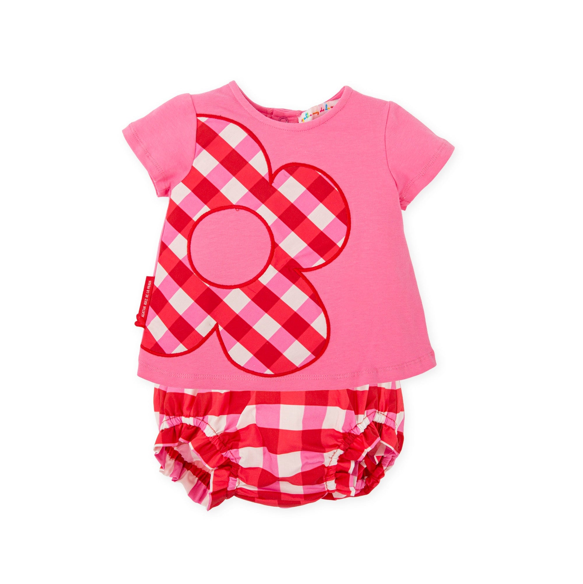 SS26 Agatha Ruiz De La Prada Baby Pink & Red Checked Flower Dress With Knickers Set