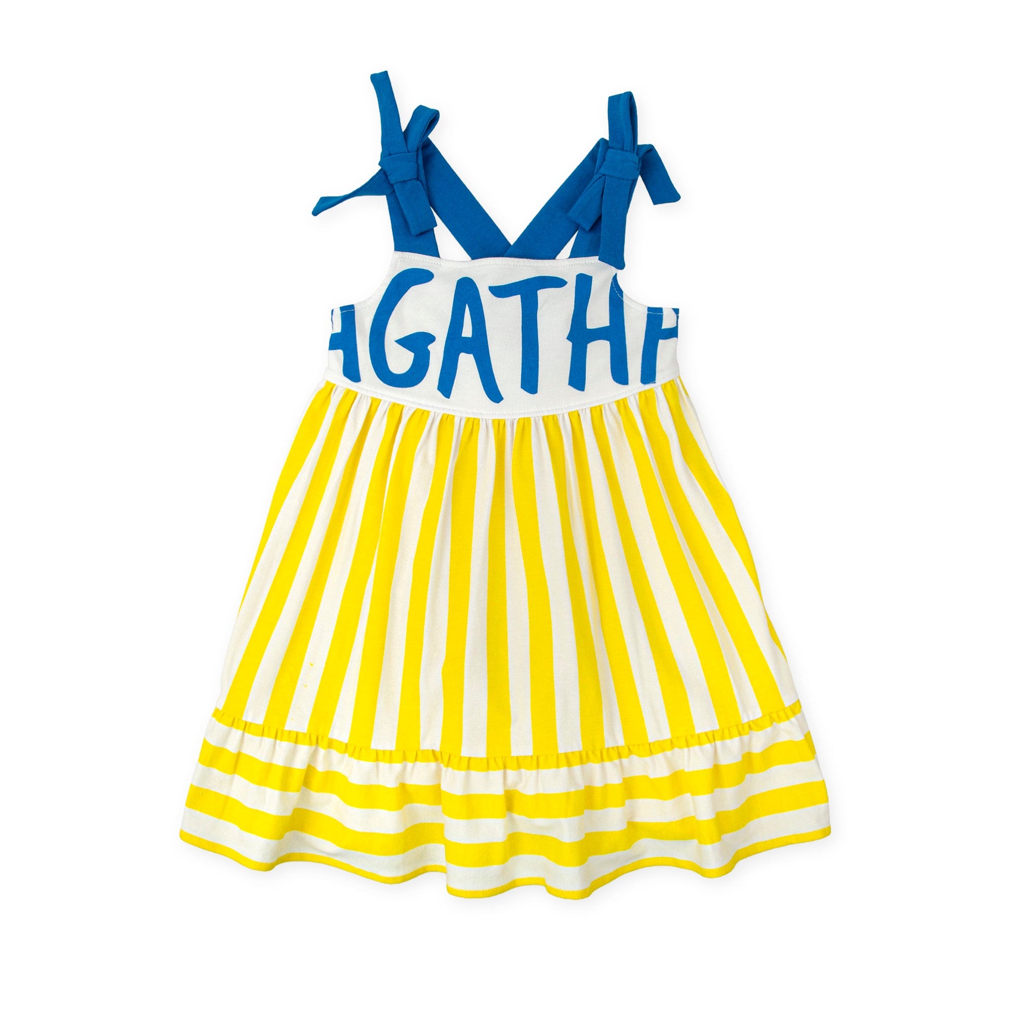 SS26 Agatha Ruiz De La Prada Baby Blue Yellow & White Striped Logo Dress