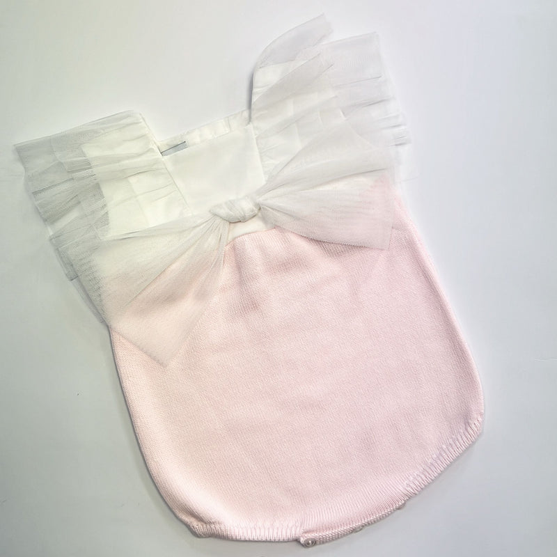 SS25 Granlei Pink & White Tulle Bow Frill Knitted Romper