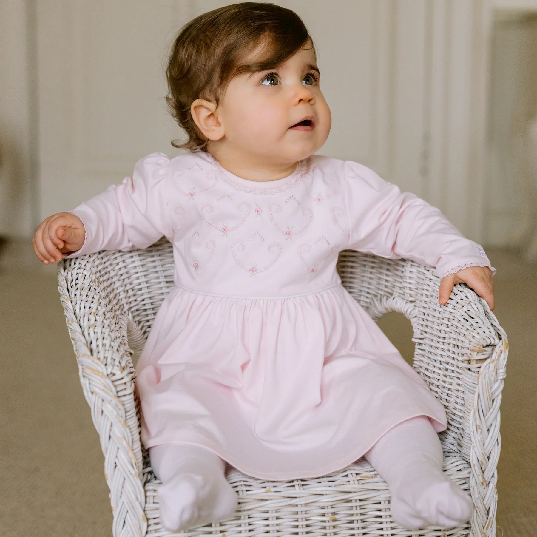 Emile Et Rose HANNAH Pale Pink Floral Embroidered Dress