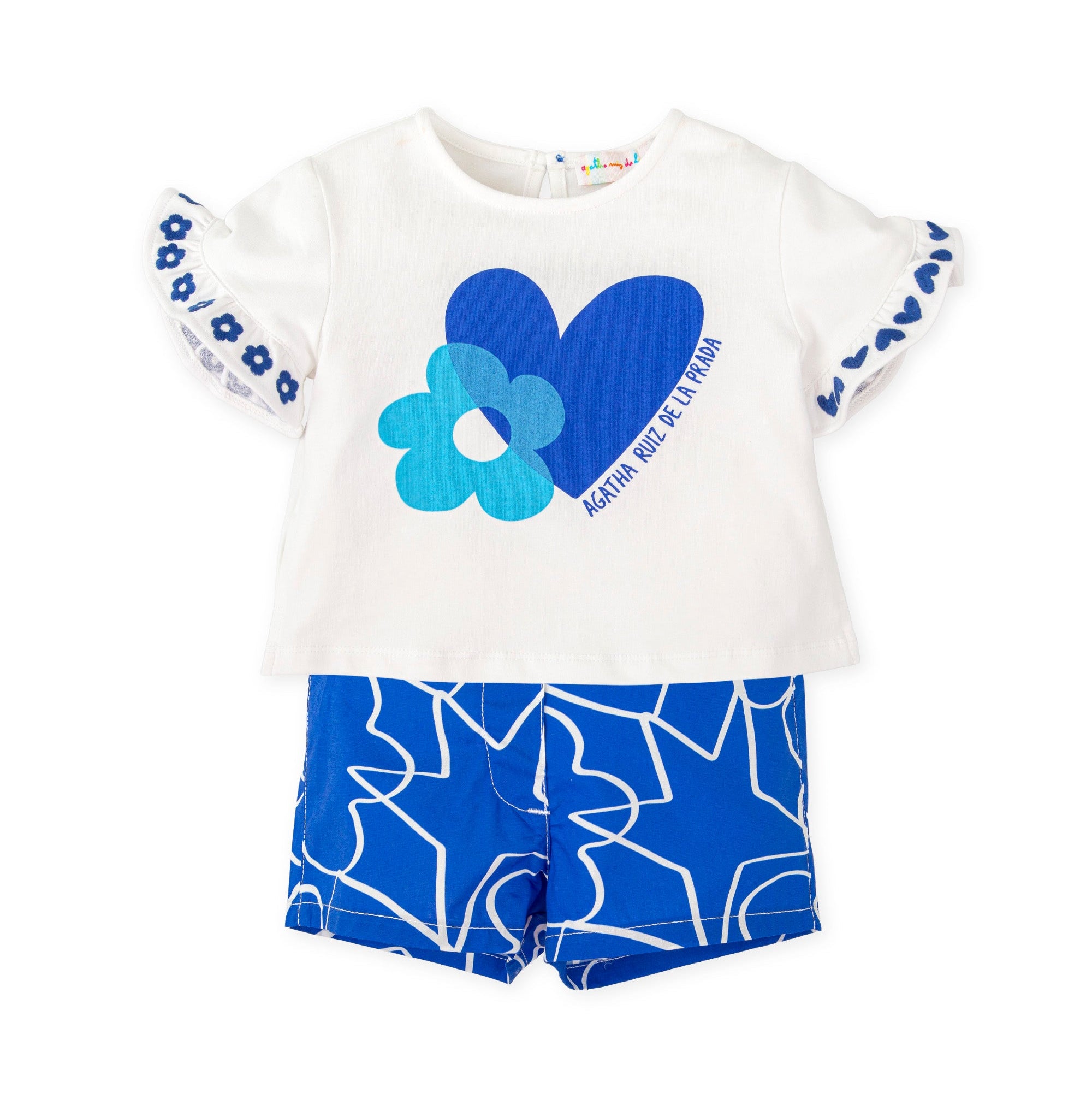 SS26 Agatha Ruiz De La Prada Baby Blue & White Symbols Shorts Set