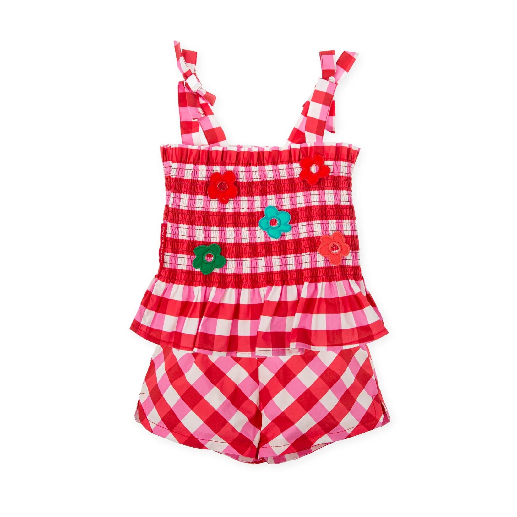 SS26 Agatha Ruiz De La Prada Baby Pink & Red Checked Floral Shorts Set