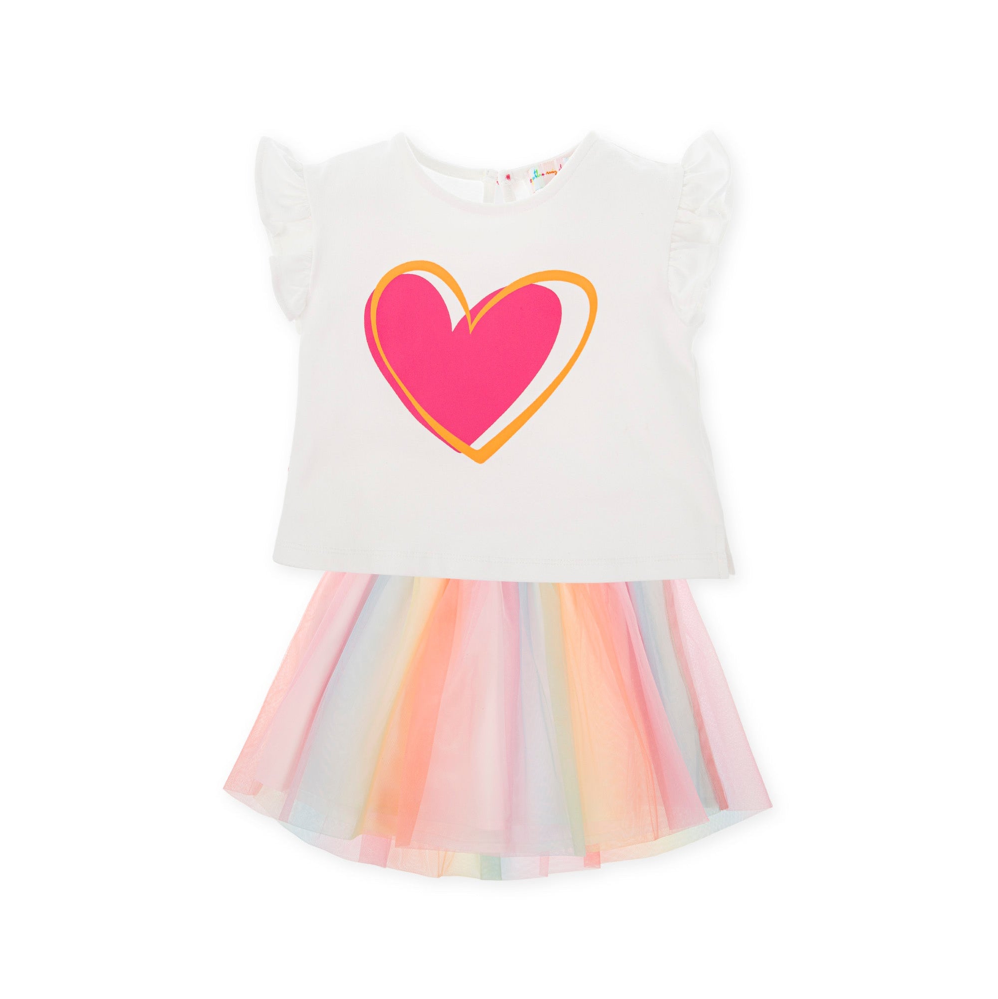 SS26 Agatha Ruiz De La Prada Baby White Multicoloured Tulle Heart Skirt Set