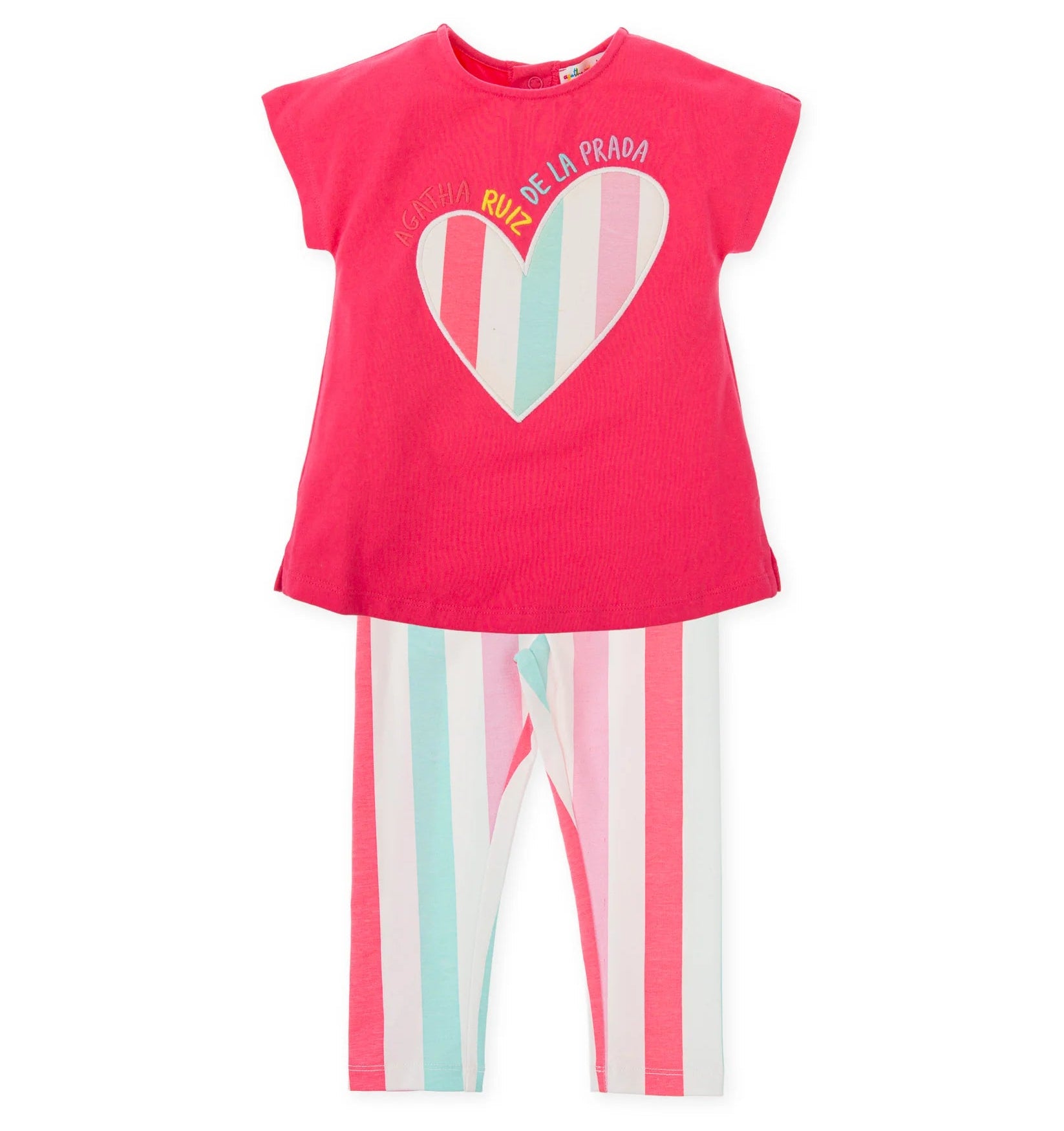 SS26 Agatha Ruiz De La Prada Baby Pink Multicoloured Stripe Heart Leggings Set
