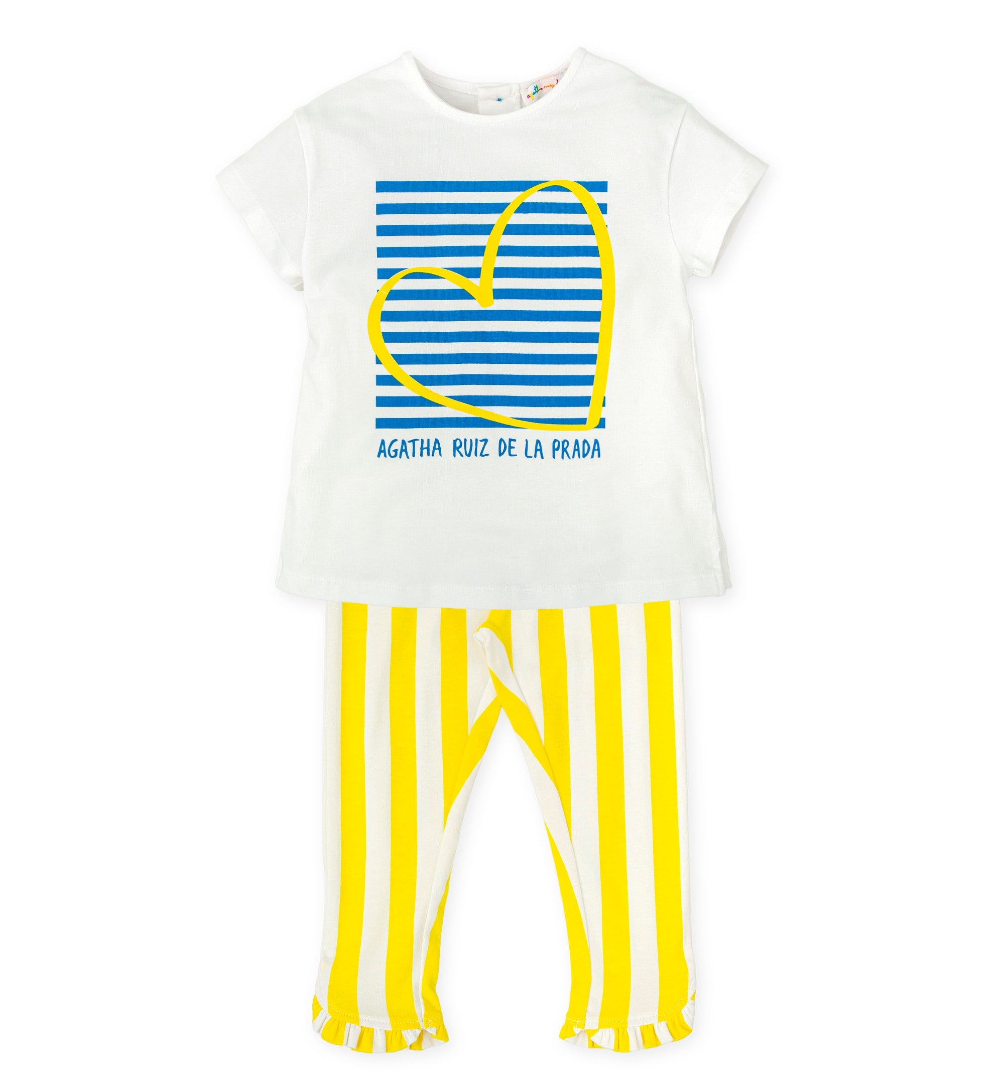 SS26 Agatha Ruiz De La Prada Baby Blue Yellow & White Striped Heart Leggings Set