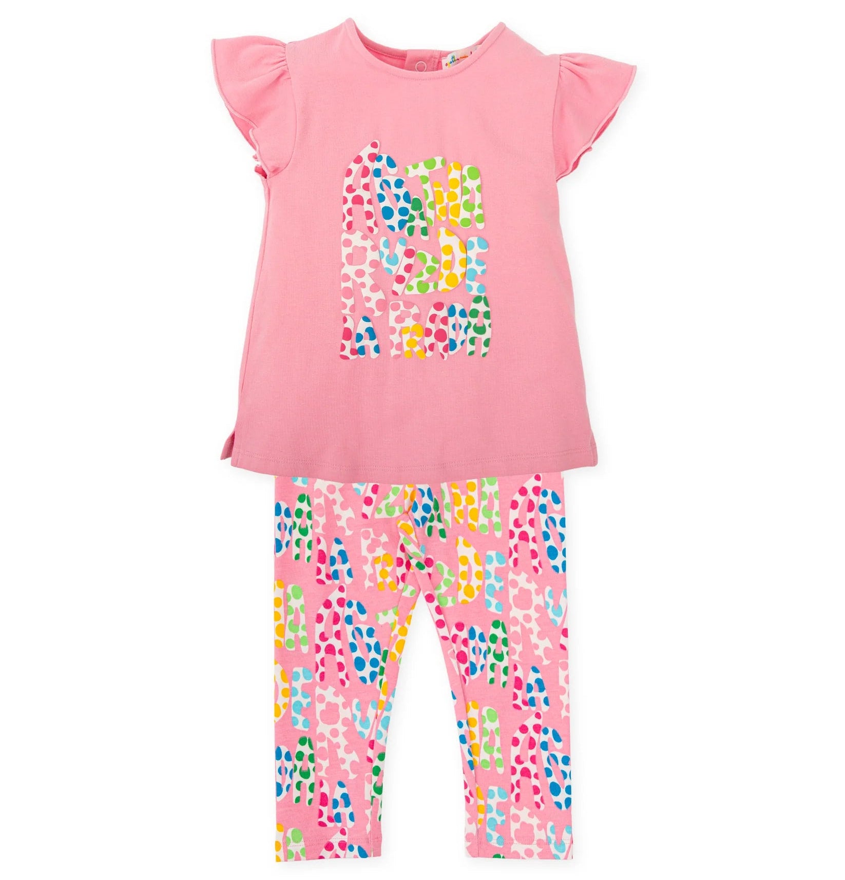 SS26 Agatha Ruiz De La Prada Baby Pink Multicoloured Spotty Logo Leggings Set