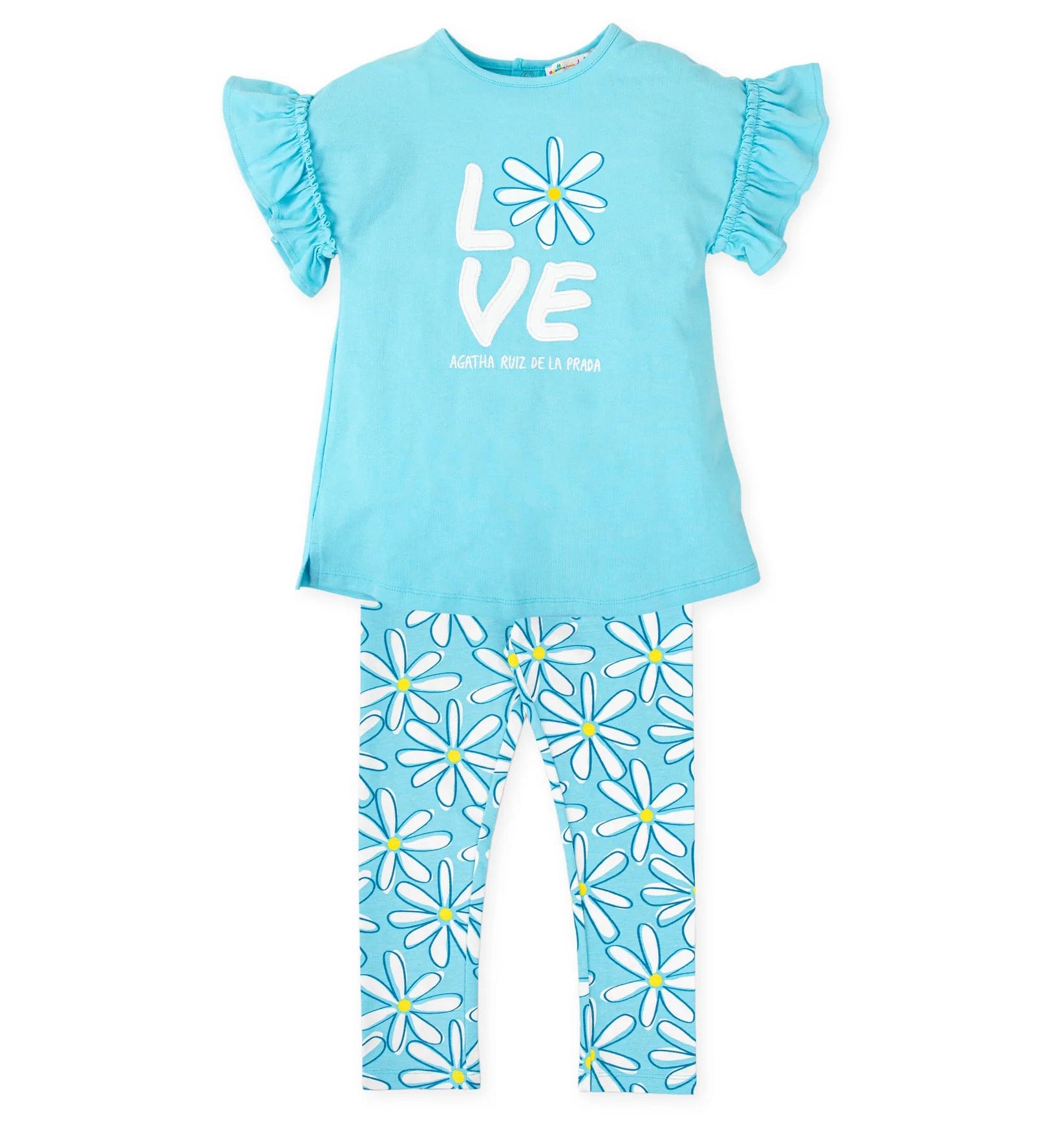 SS26 Agatha Ruiz De La Prada Baby Blue & White 'Love' Daisy Leggings Set