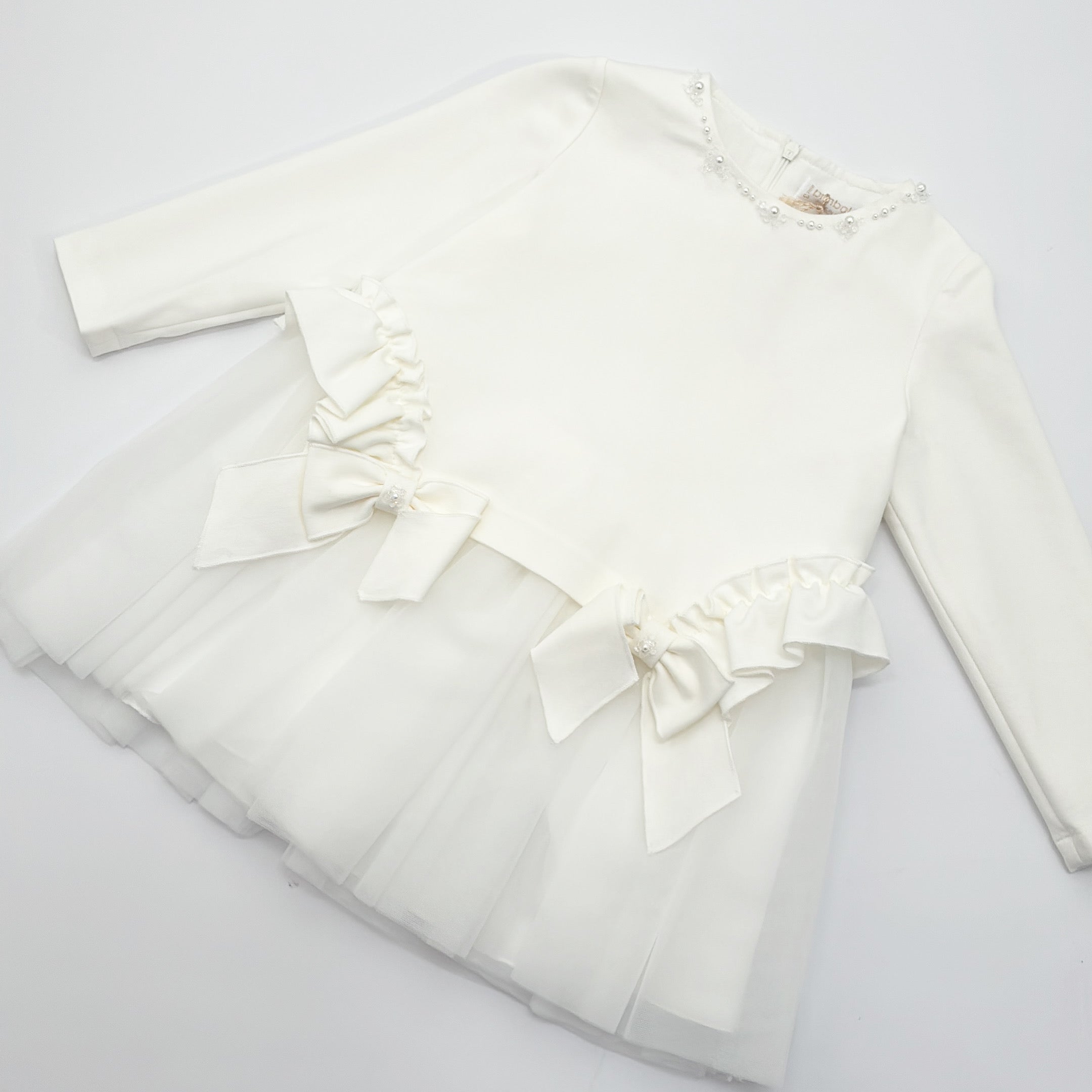 AW25 Bimbalo Cream Beads & Bows Tulle Dress
