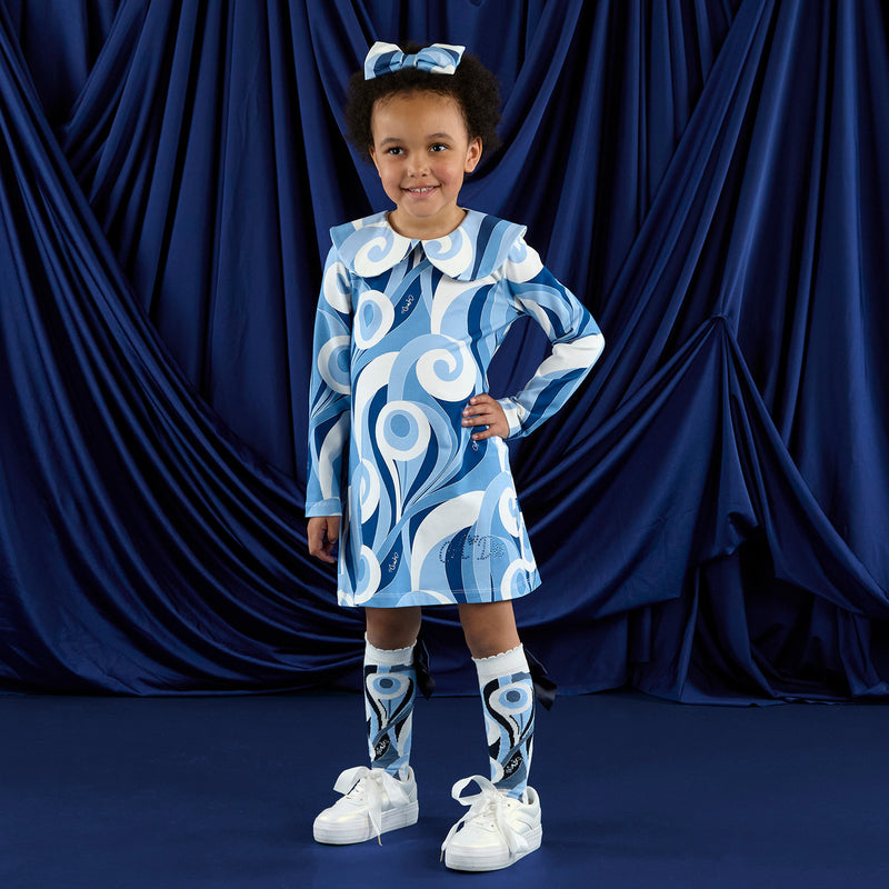 AW25 ADee NORA White & Blue Swirl Print Collar Dress